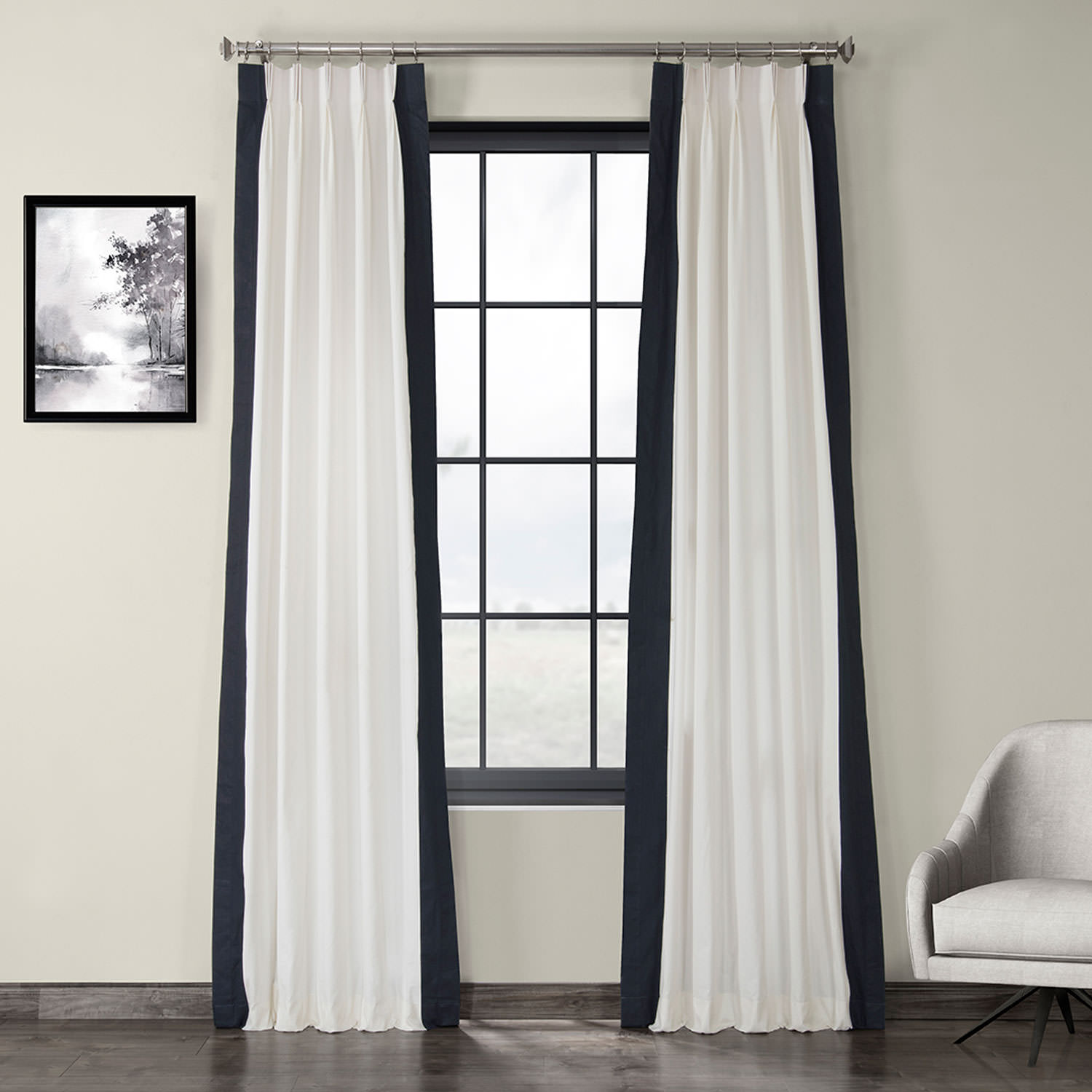 Fresh Popcorn and Polo Navy Pleated Vertical Colorblock Curtain