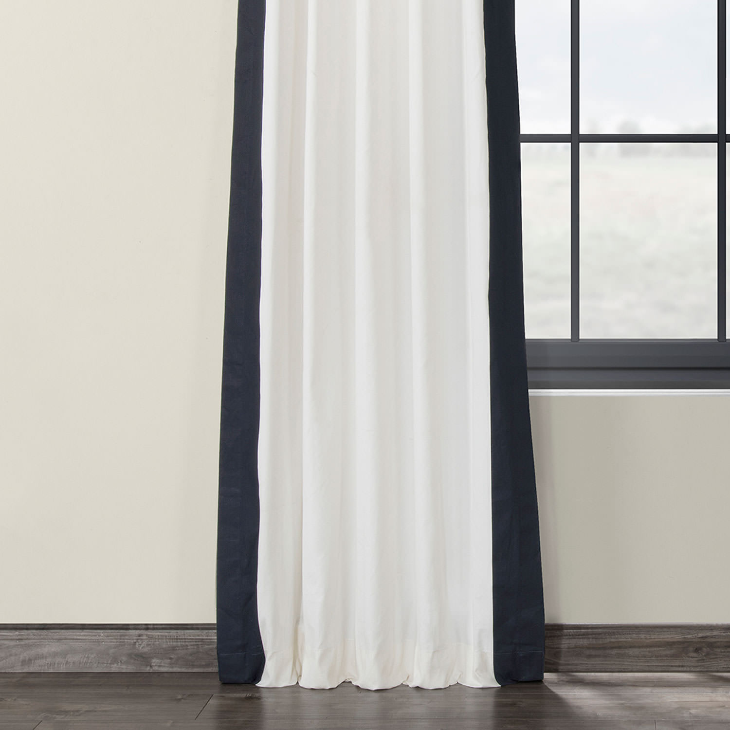 Fresh Popcorn and Polo Navy Pleated Vertical Colorblock Curtain