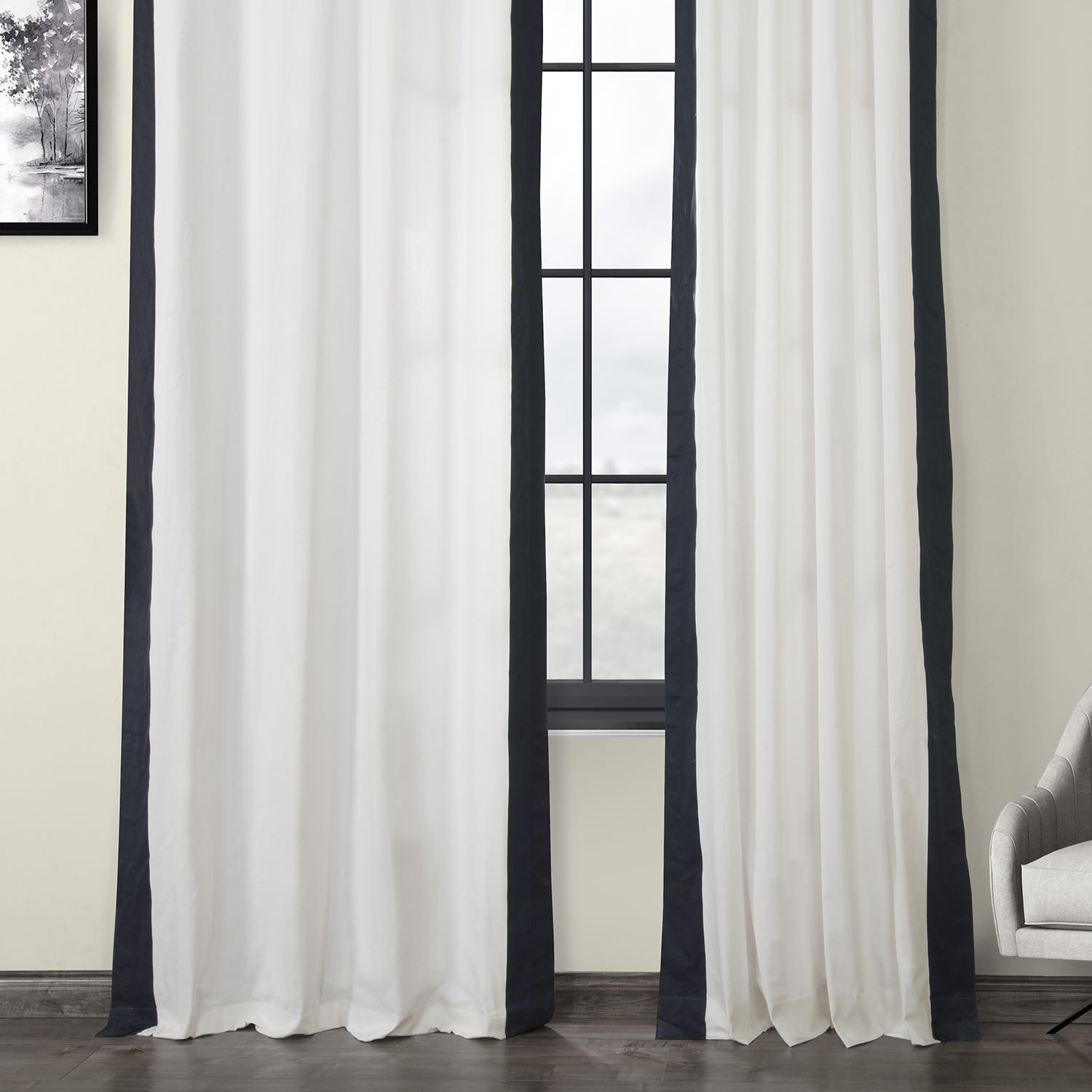 Fresh Popcorn and Polo Navy Pleated Vertical Colorblock Curtain