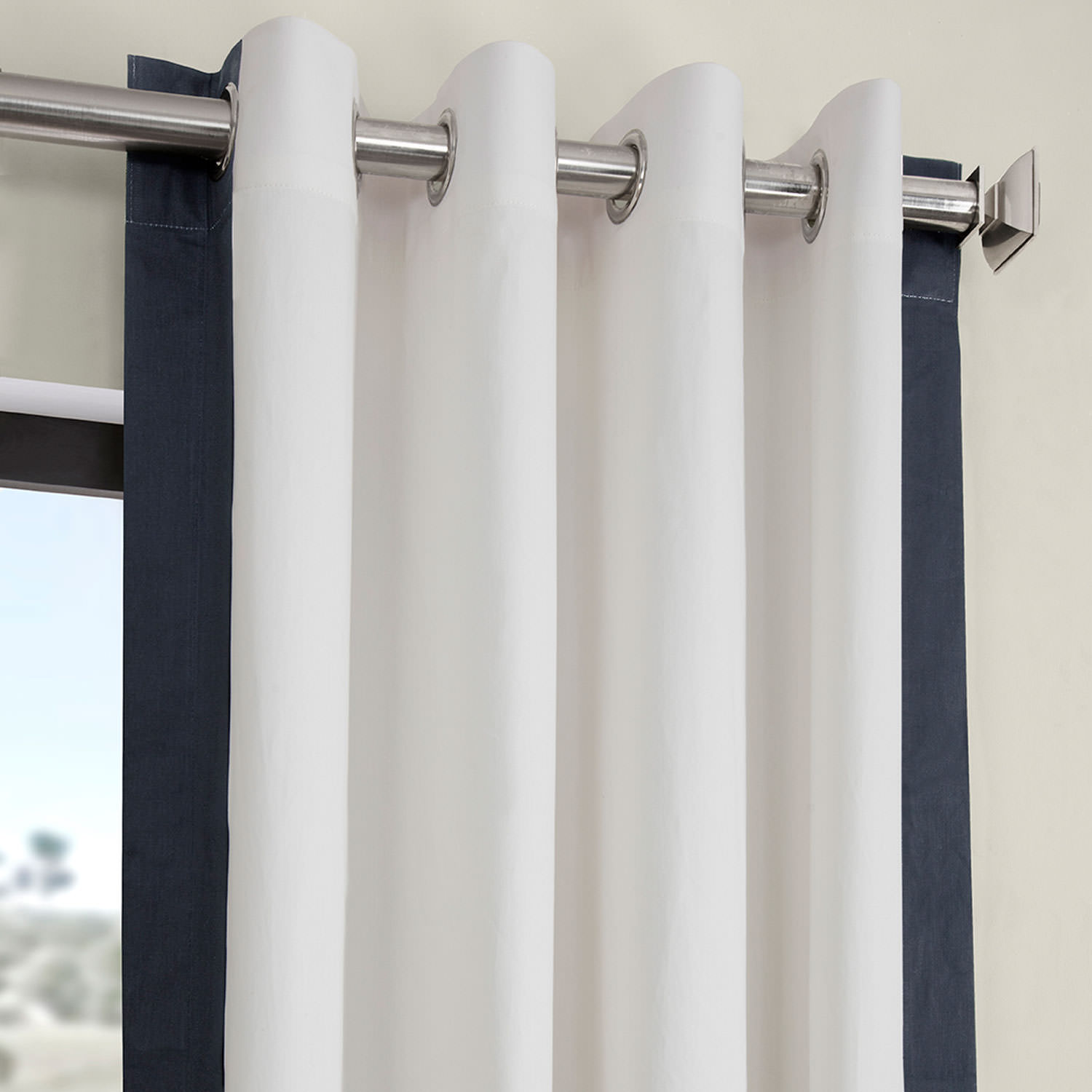 Fresh Popcorn and Polo Navy Grommet Vertical Colorblock Curtain