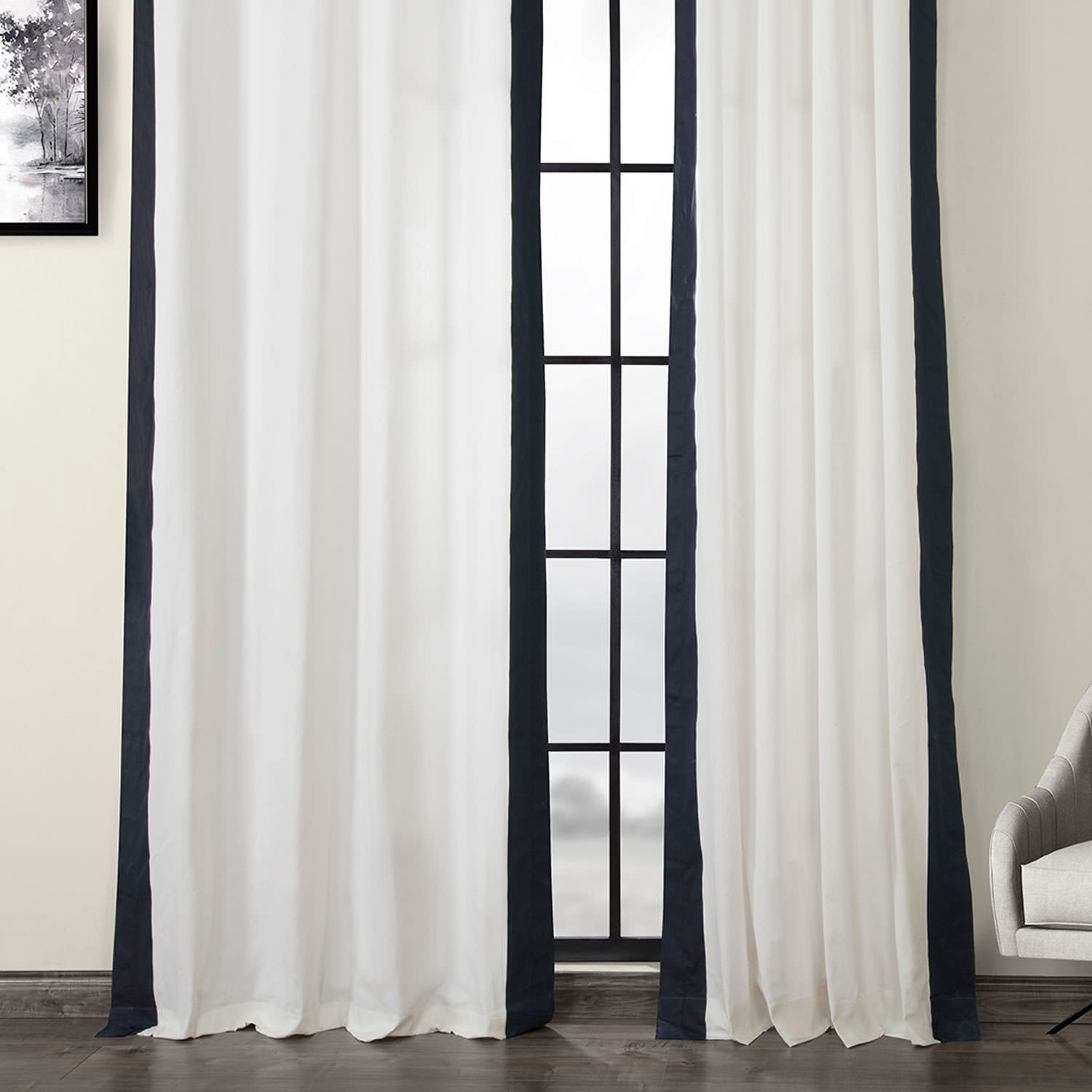 Fresh Popcorn and Polo Navy Grommet Vertical Colorblock Curtain