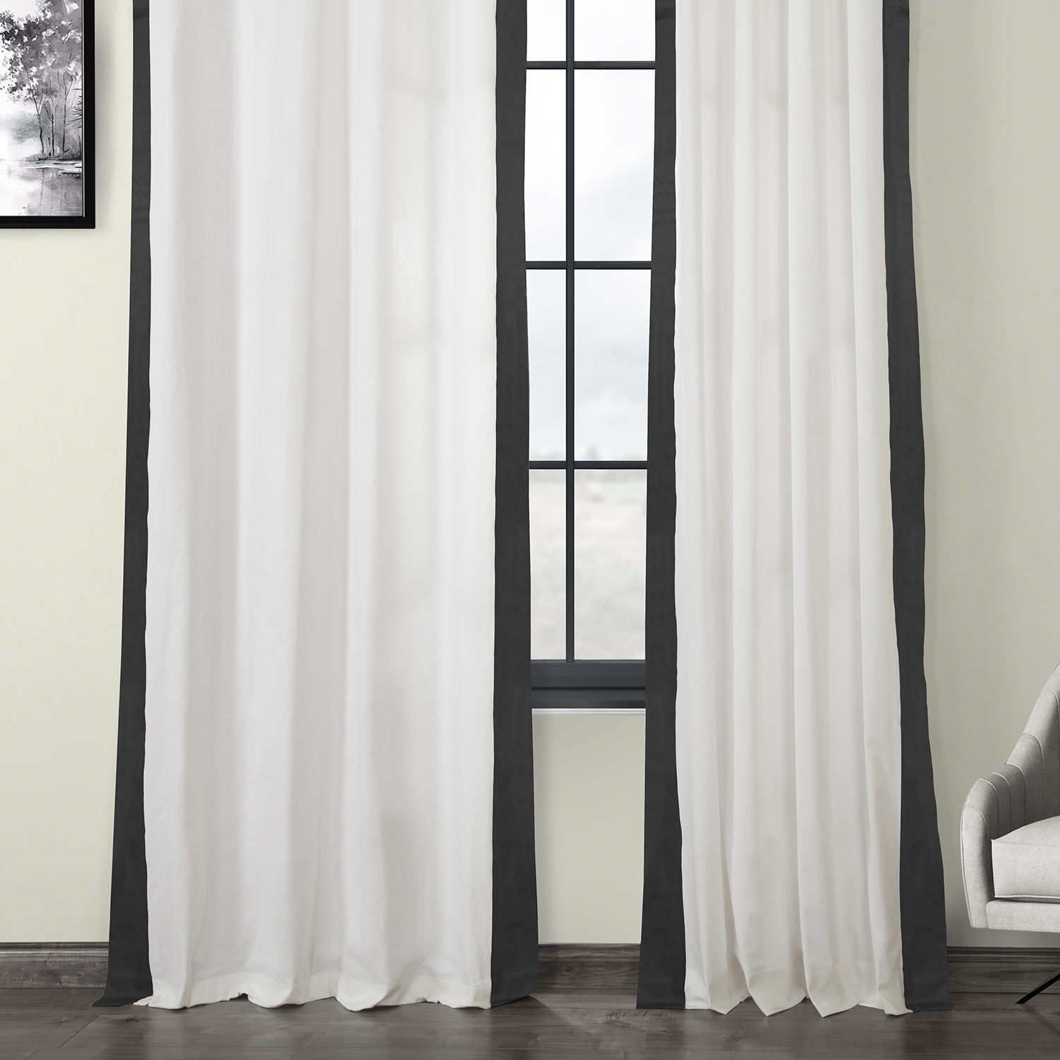 Fresh Popcorn and Millstone Grey Pleated Vertical Colorblock Curtain