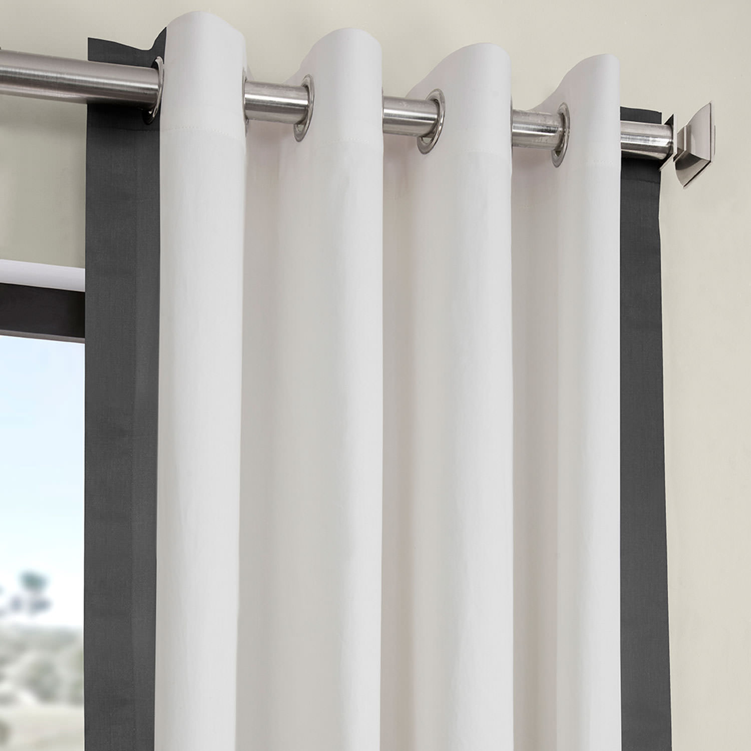 Fresh Popcorn and Millstone Grey Grommet Vertical Colorblock Curtain