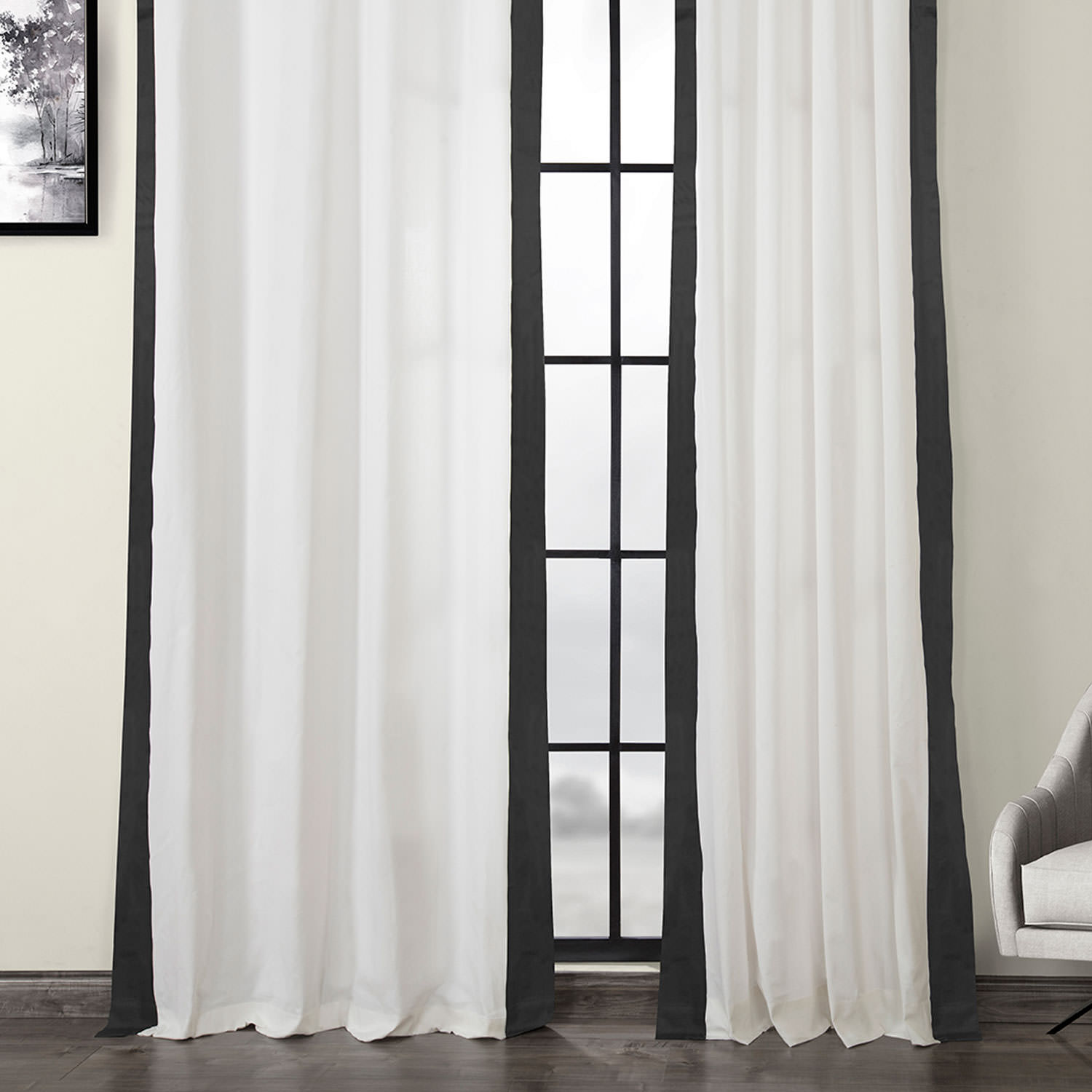 Fresh Popcorn and Millstone Grey Grommet Vertical Colorblock Curtain