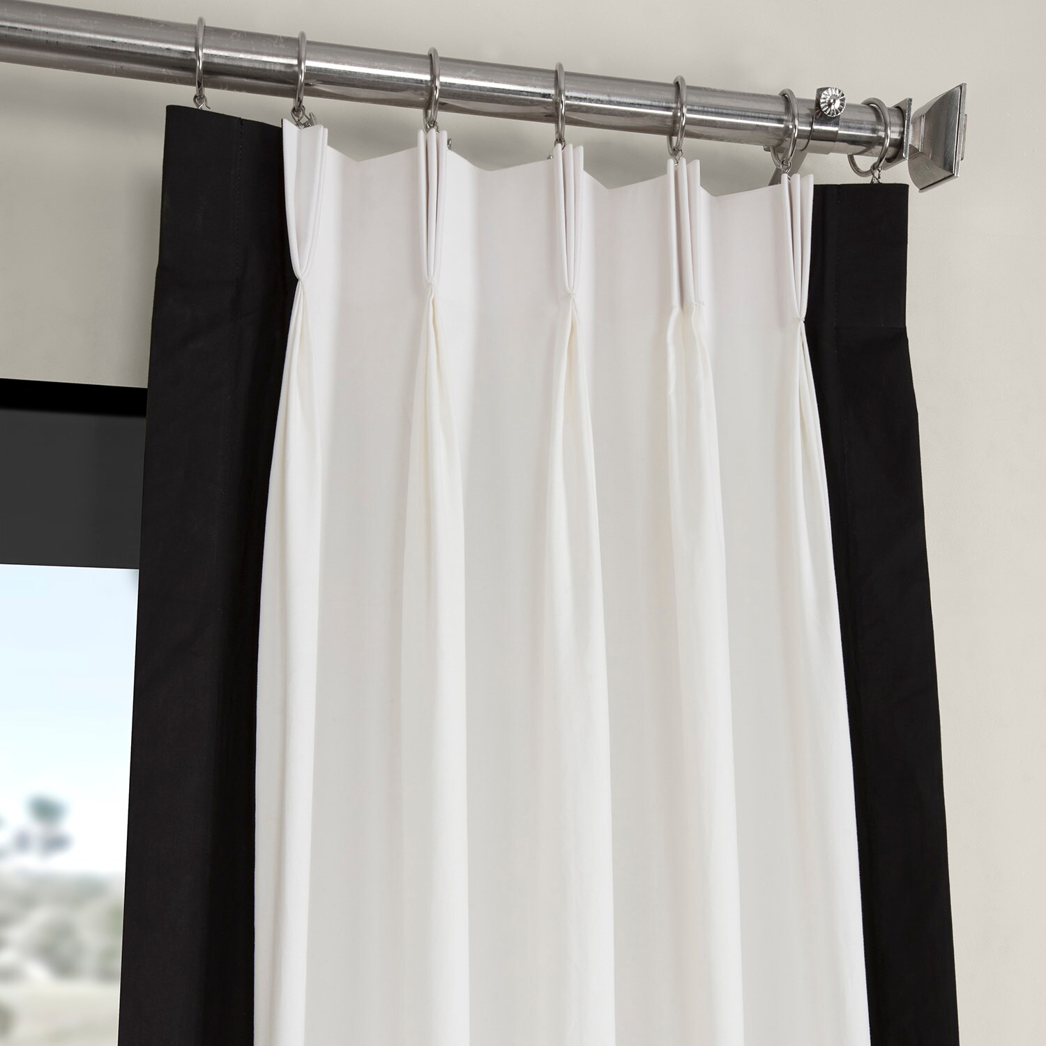 Fresh Popcorn and Black Pleated Vertical Colorblock Curtain