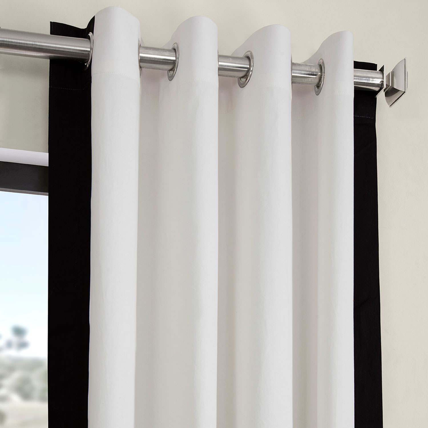 Fresh Popcorn and Black Grommet Vertical Colorblock Curtain