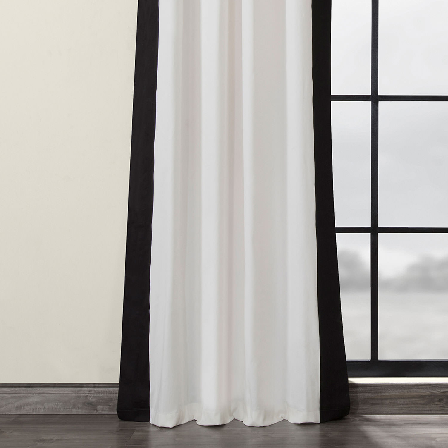 Fresh Popcorn and Black Grommet Vertical Colorblock Curtain