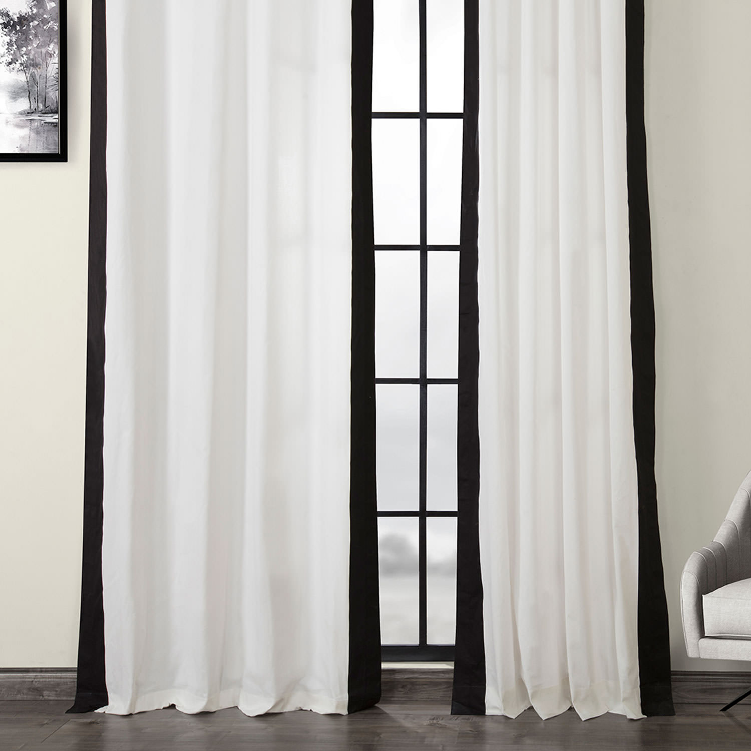 Fresh Popcorn and Black Grommet Vertical Colorblock Curtain