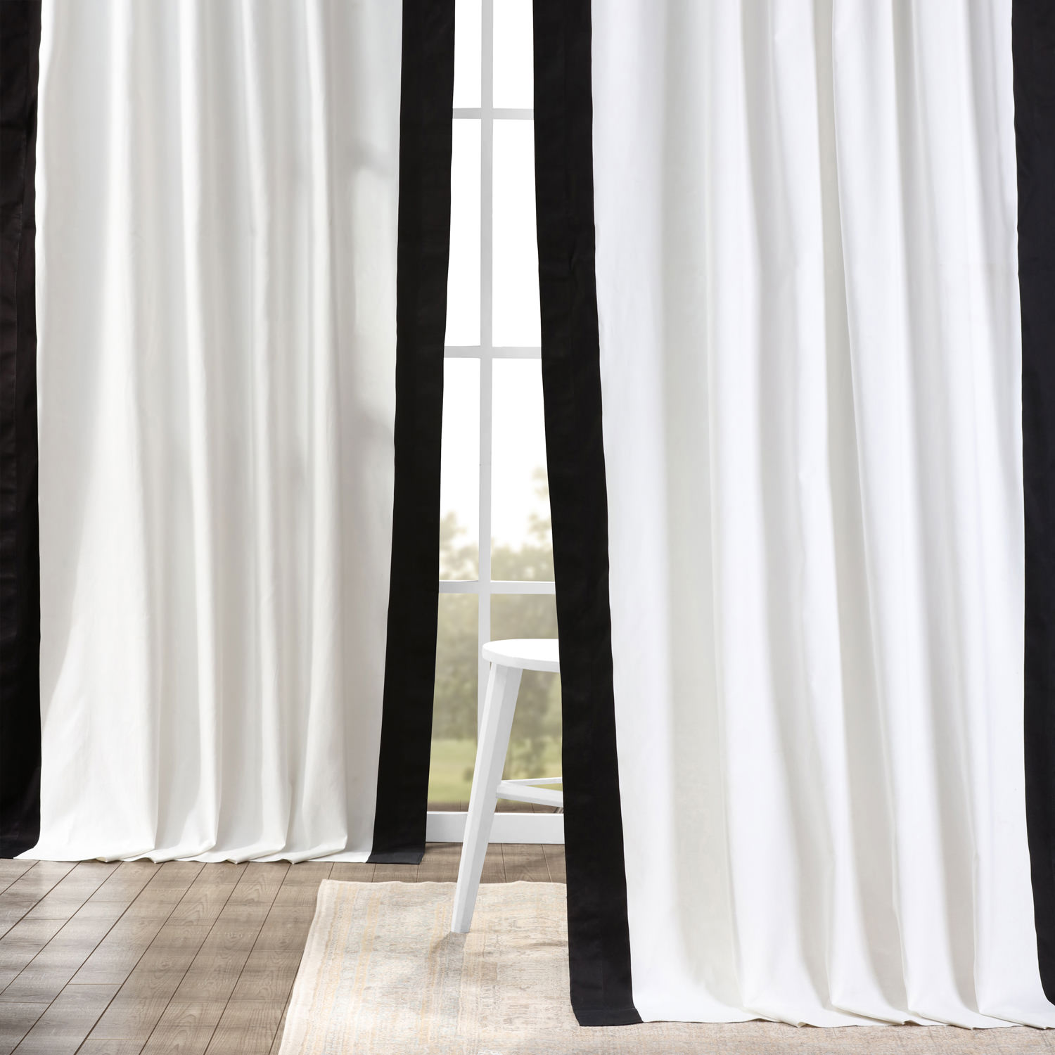 Fresh Popcorn and Black Vertical Colorblock Panama Curtain