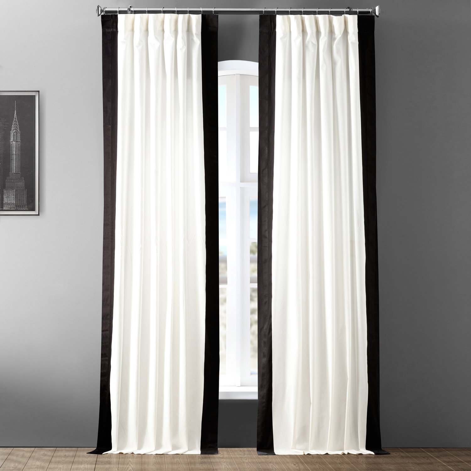 Fresh Popcorn and Black Vertical Colorblock Panama Curtain