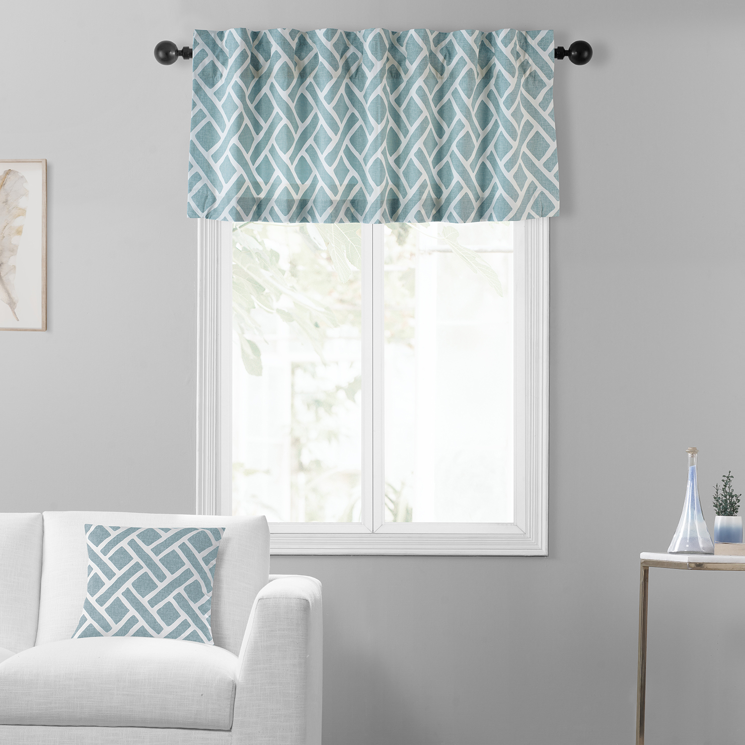 Martinique Aqua Printed Cotton Window Valance