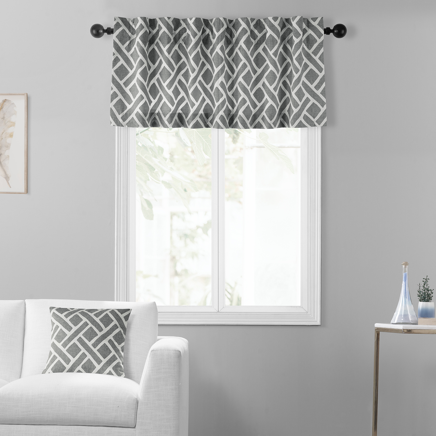 Martinique Grey Printed Cotton Window Valance