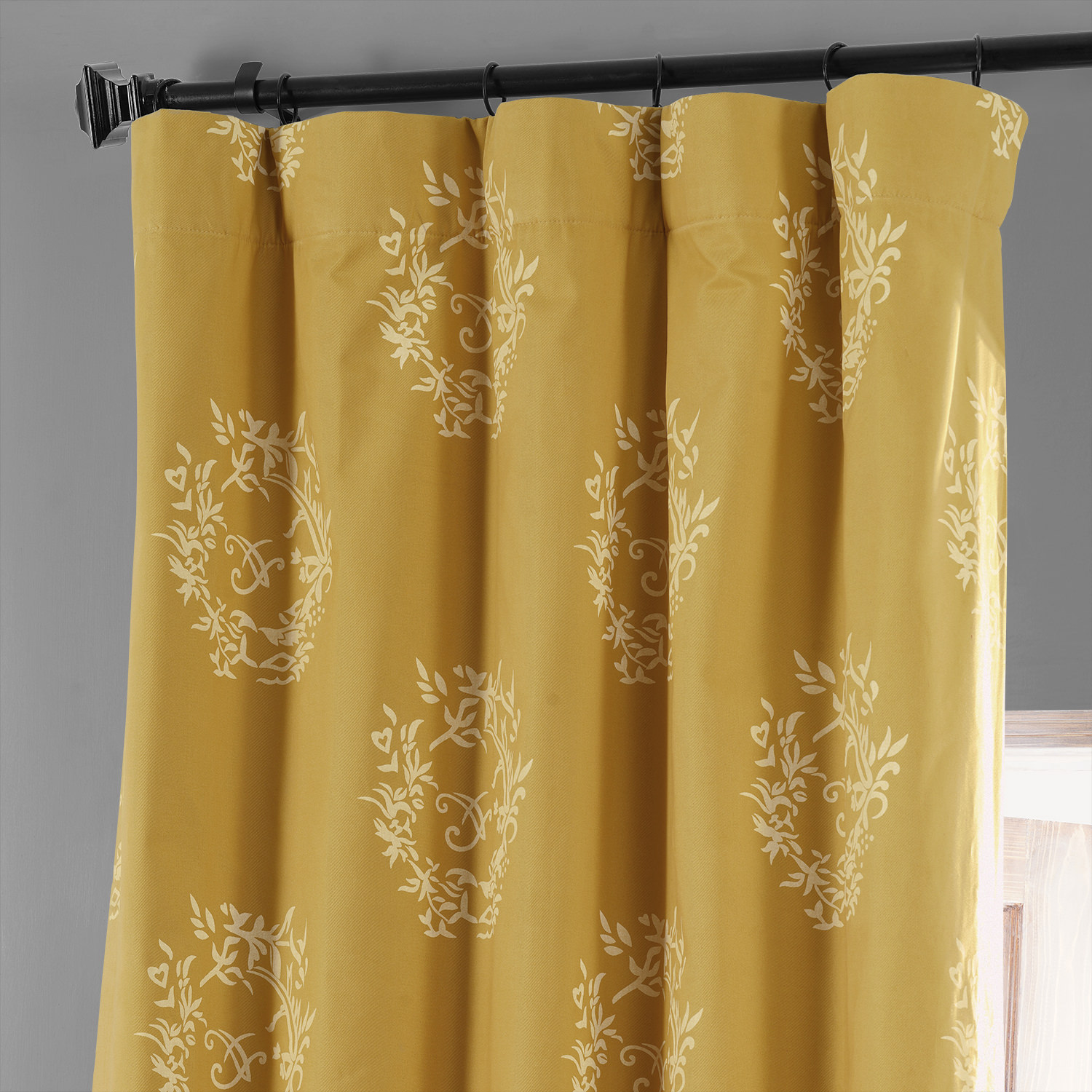 Isles Mustard Printed Cotton Hotel Blackout Curtain