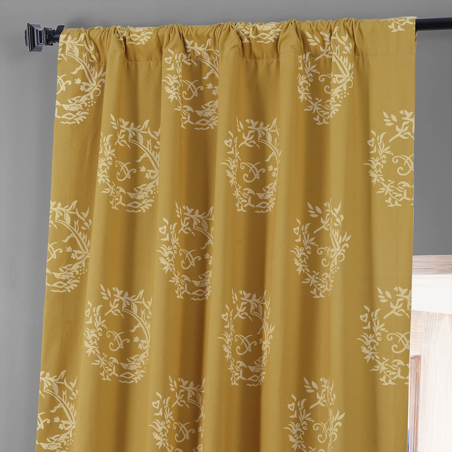 Isles Mustard Printed Cotton Hotel Blackout Curtain