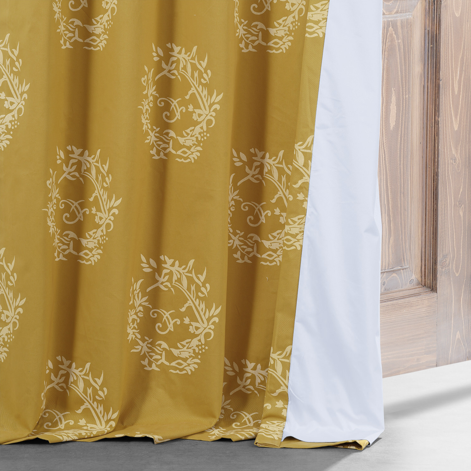 Isles Mustard Printed Cotton Hotel Blackout Curtain