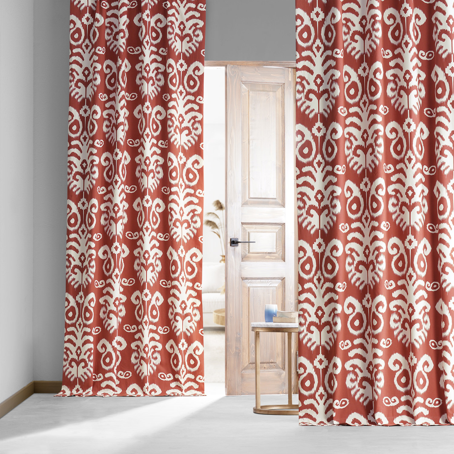 Sri Lanka Rust Printed Cotton Hotel Blackout Curtain