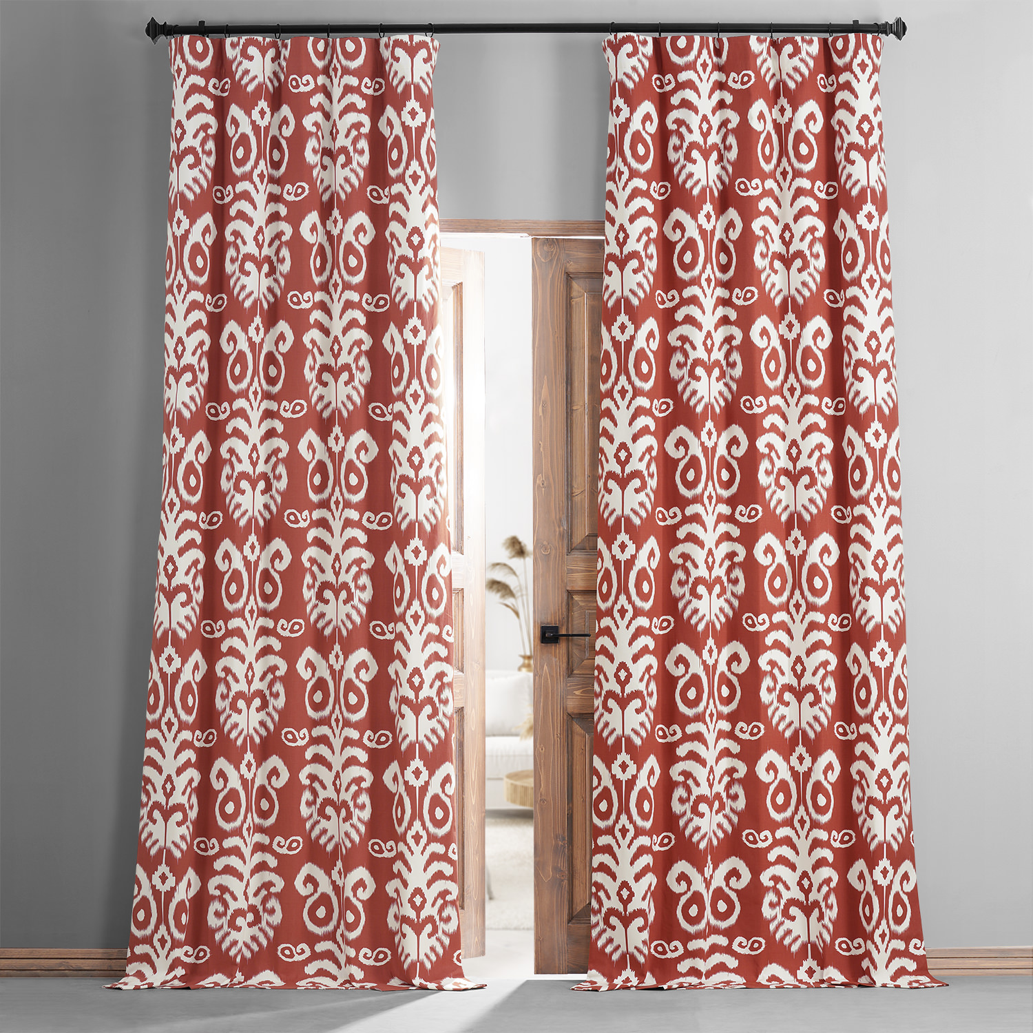 Sri Lanka Rust Printed Cotton Hotel Blackout Curtain