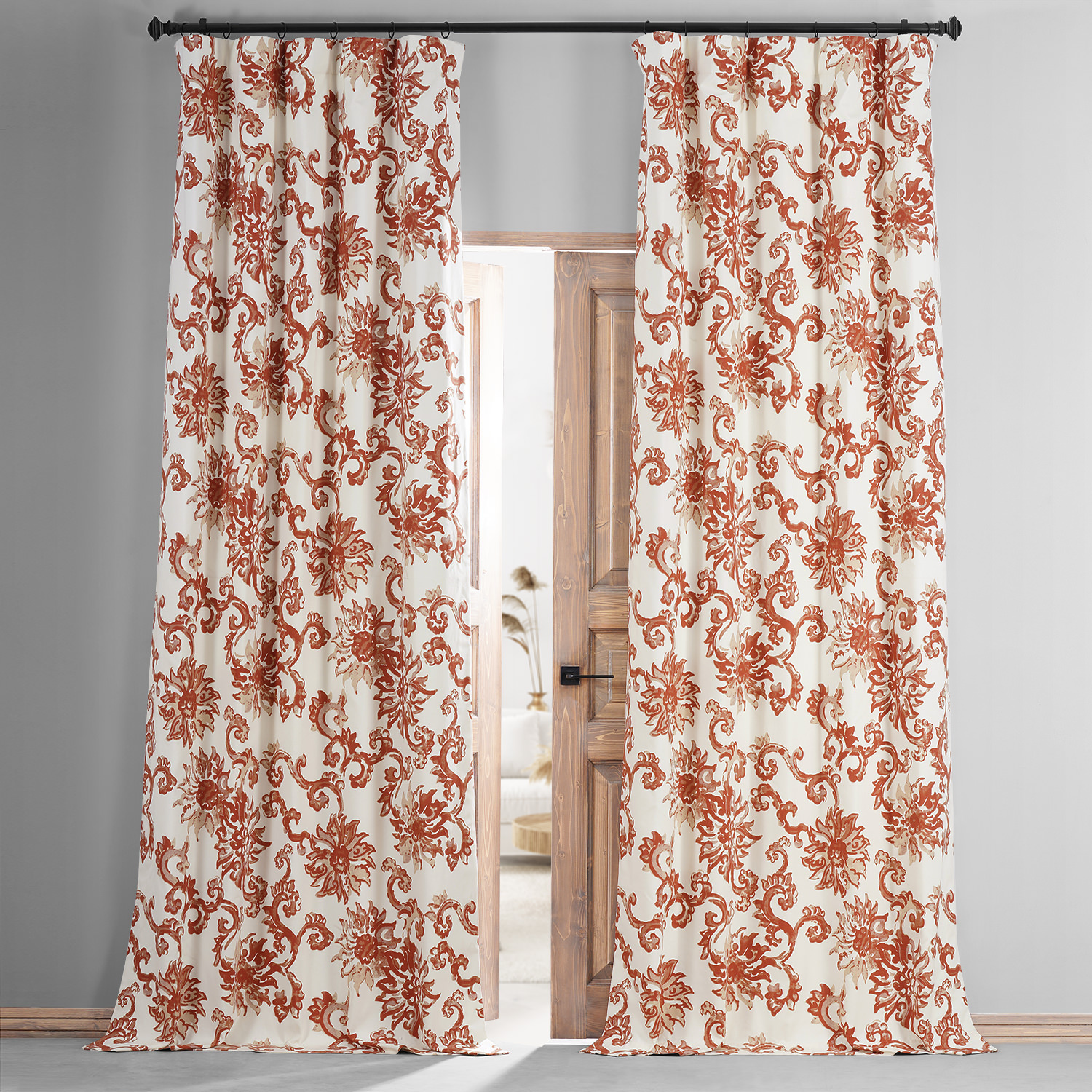 Indonesian Rust Printed Cotton Hotel Blackout Curtain