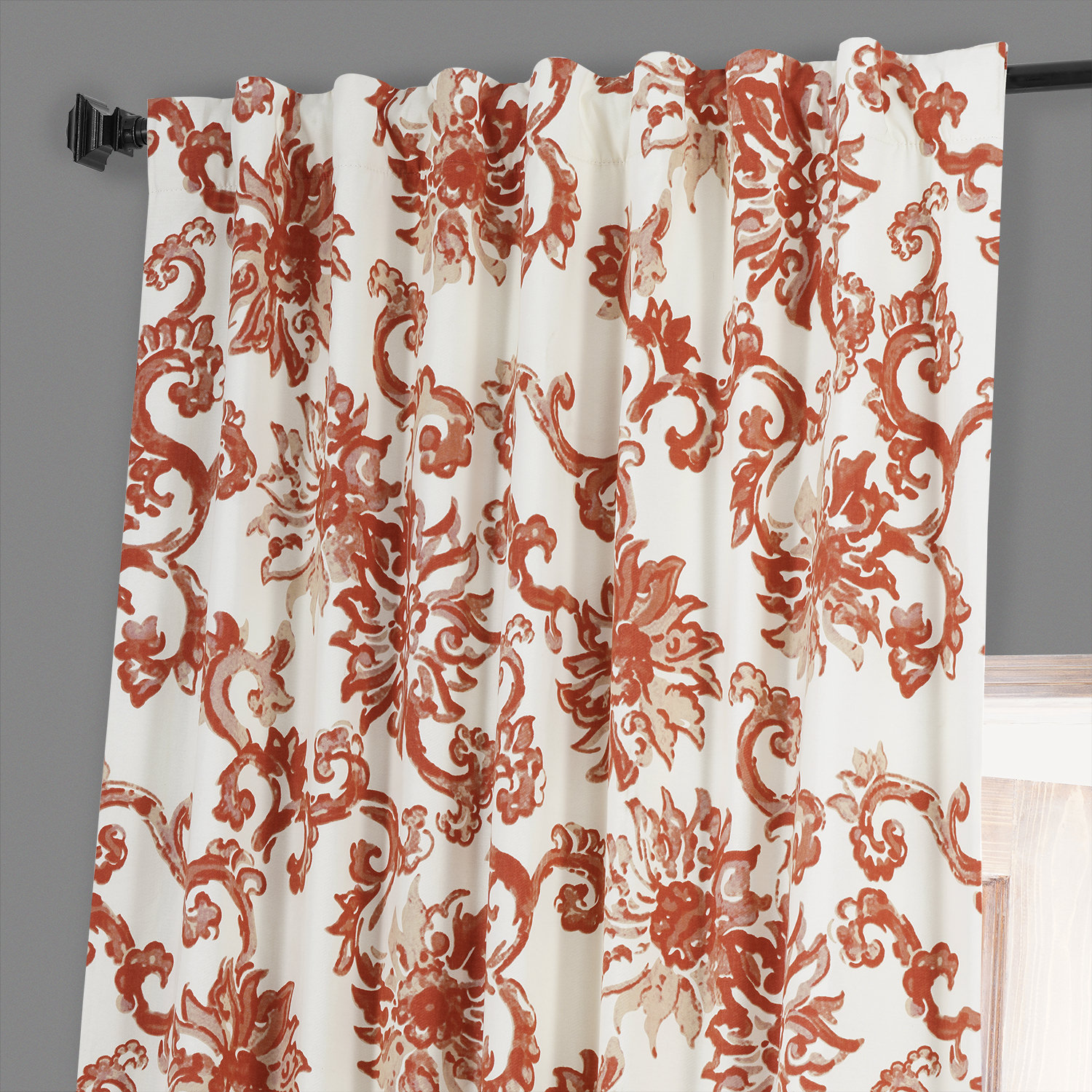 Indonesian Rust Printed Cotton Hotel Blackout Curtain