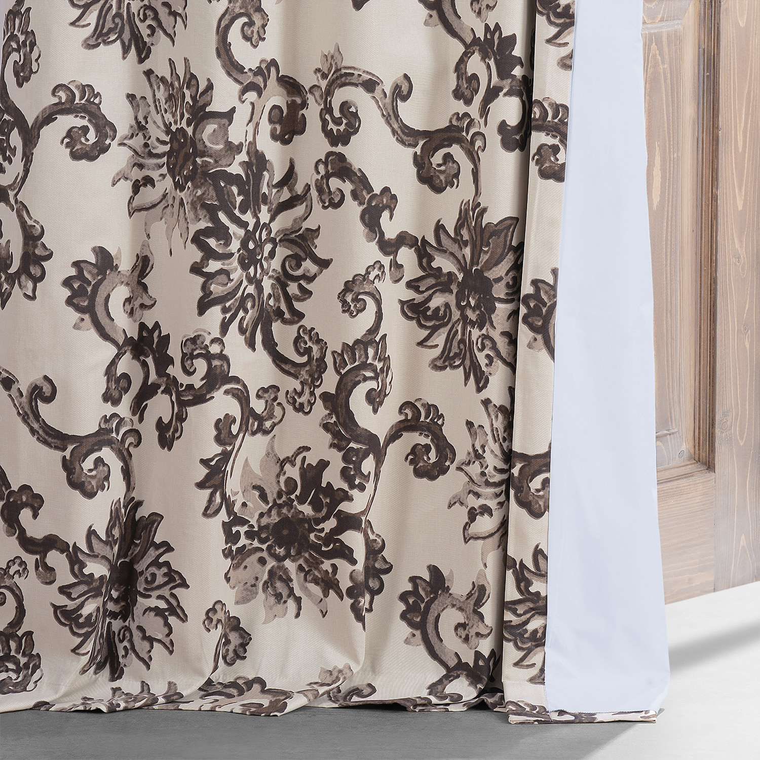 Indonesian Brown Printed Cotton Hotel Blackout Curtain