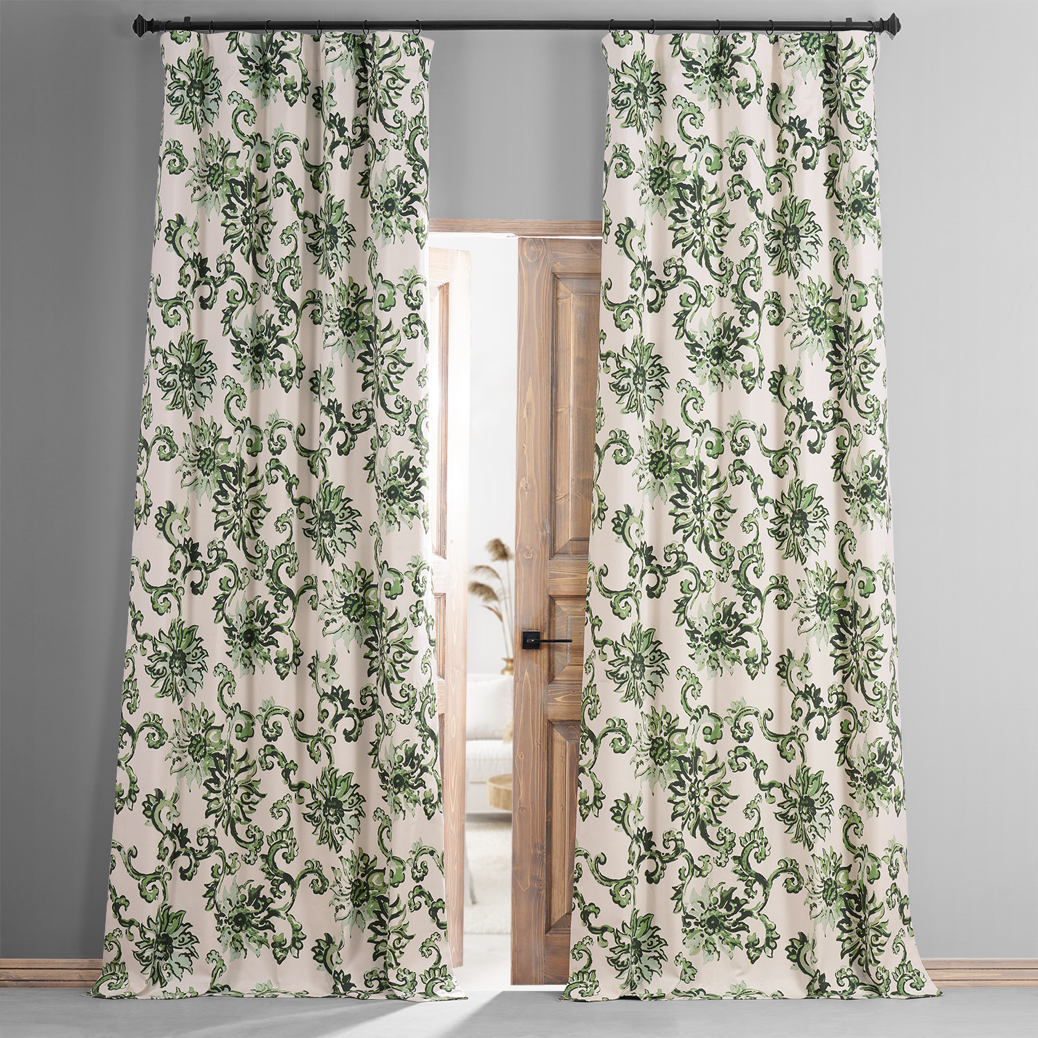 Indonesian Green Printed Cotton Hotel Blackout Curtain