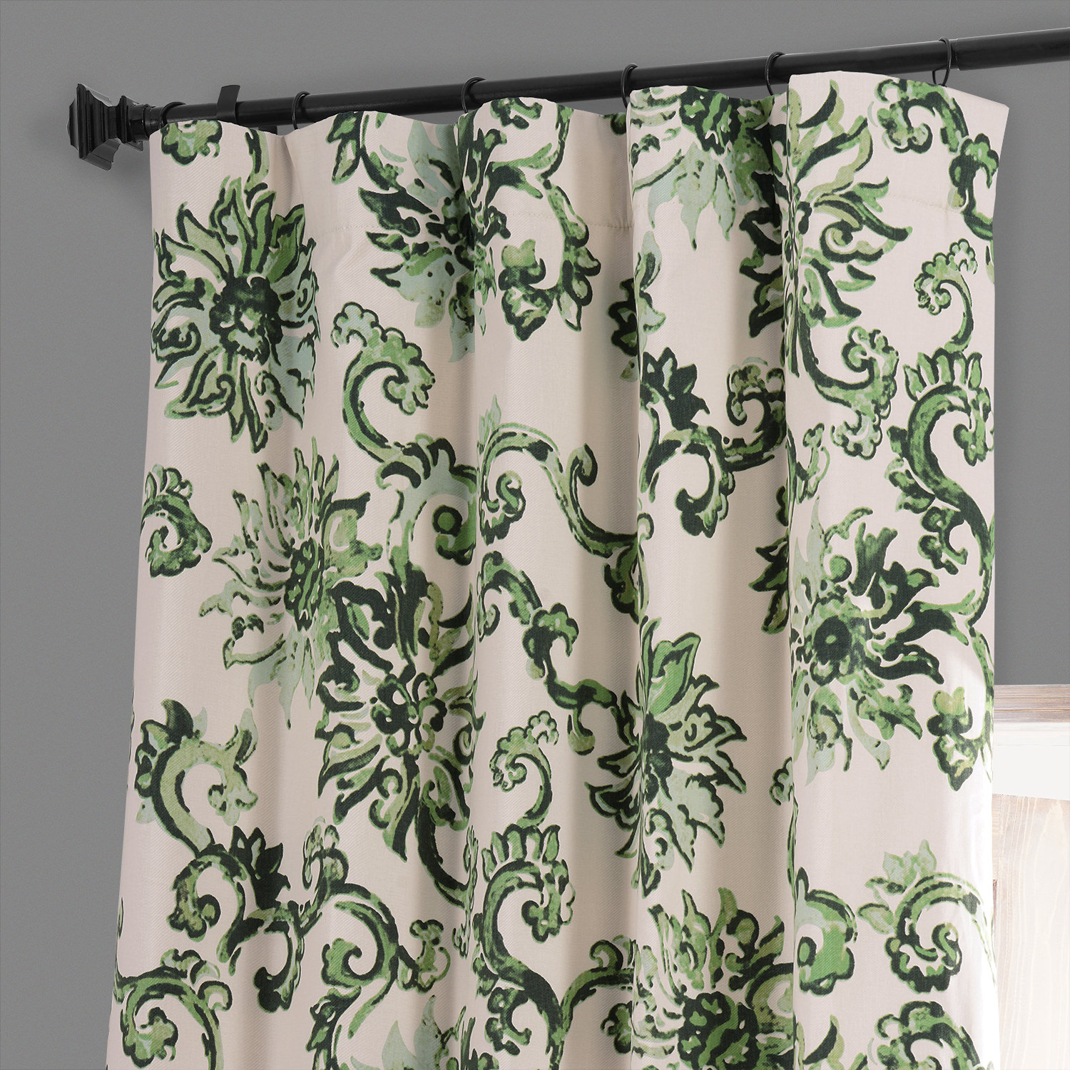 Indonesian Green Printed Cotton Hotel Blackout Curtain