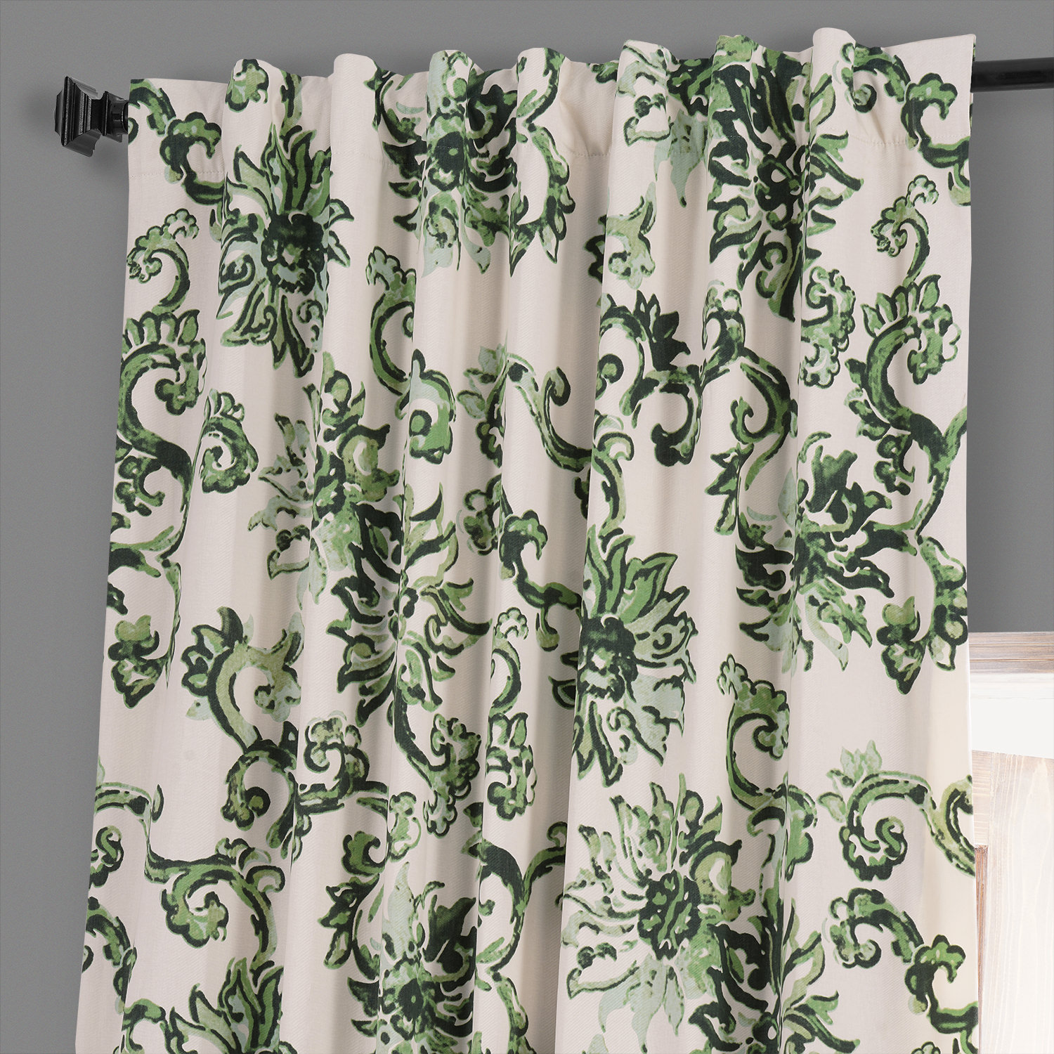 Indonesian Green Printed Cotton Hotel Blackout Curtain