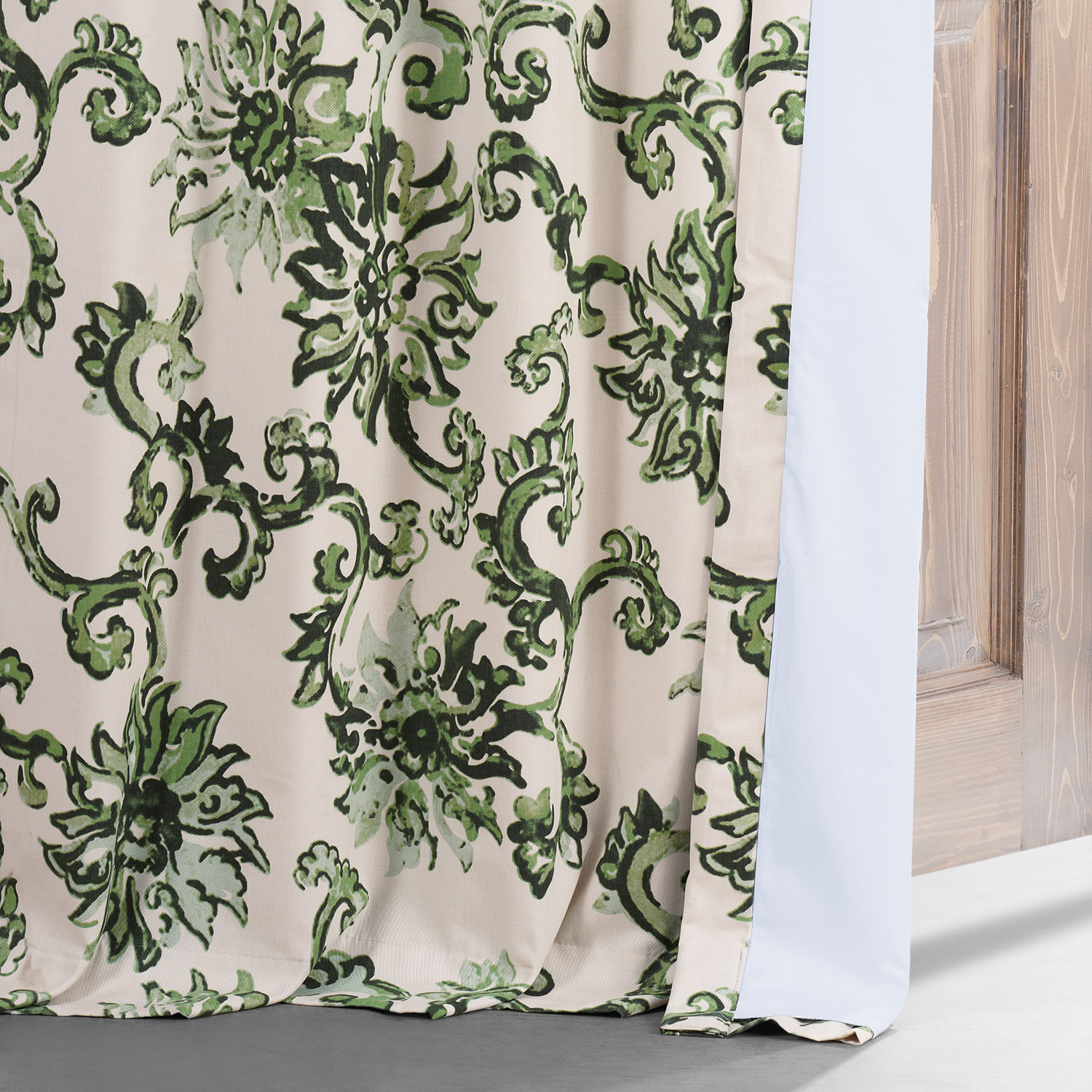 Indonesian Green Printed Cotton Hotel Blackout Curtain