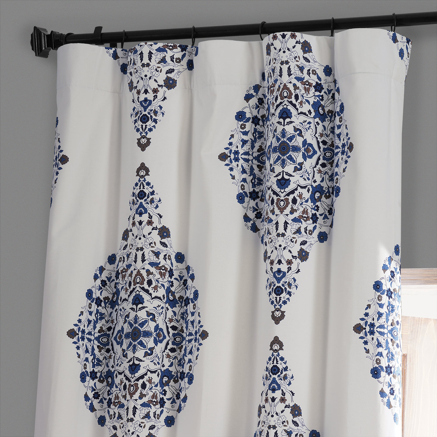 Kerala Blue Printed Cotton Hotel Blackout Curtain