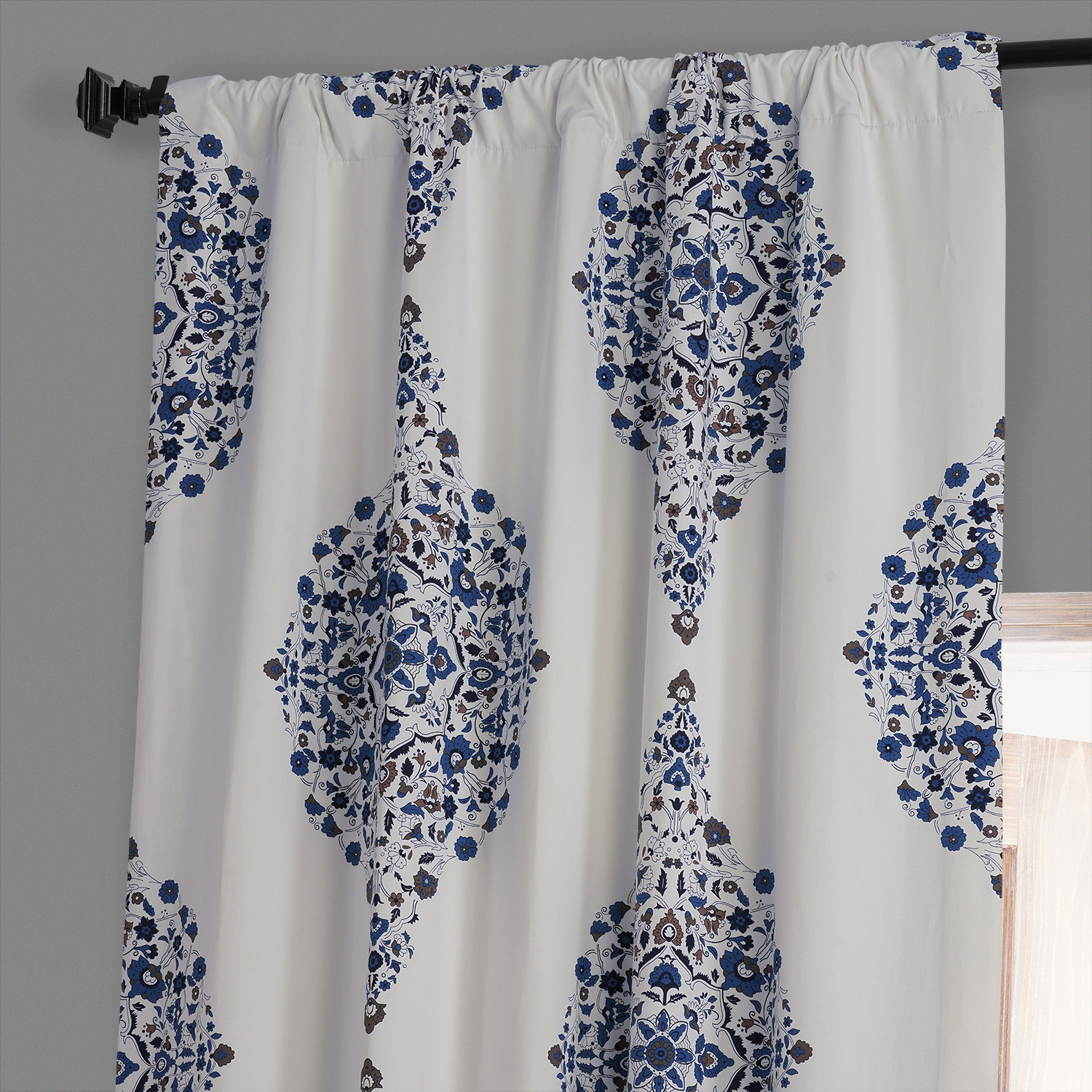 Kerala Blue Printed Cotton Hotel Blackout Curtain