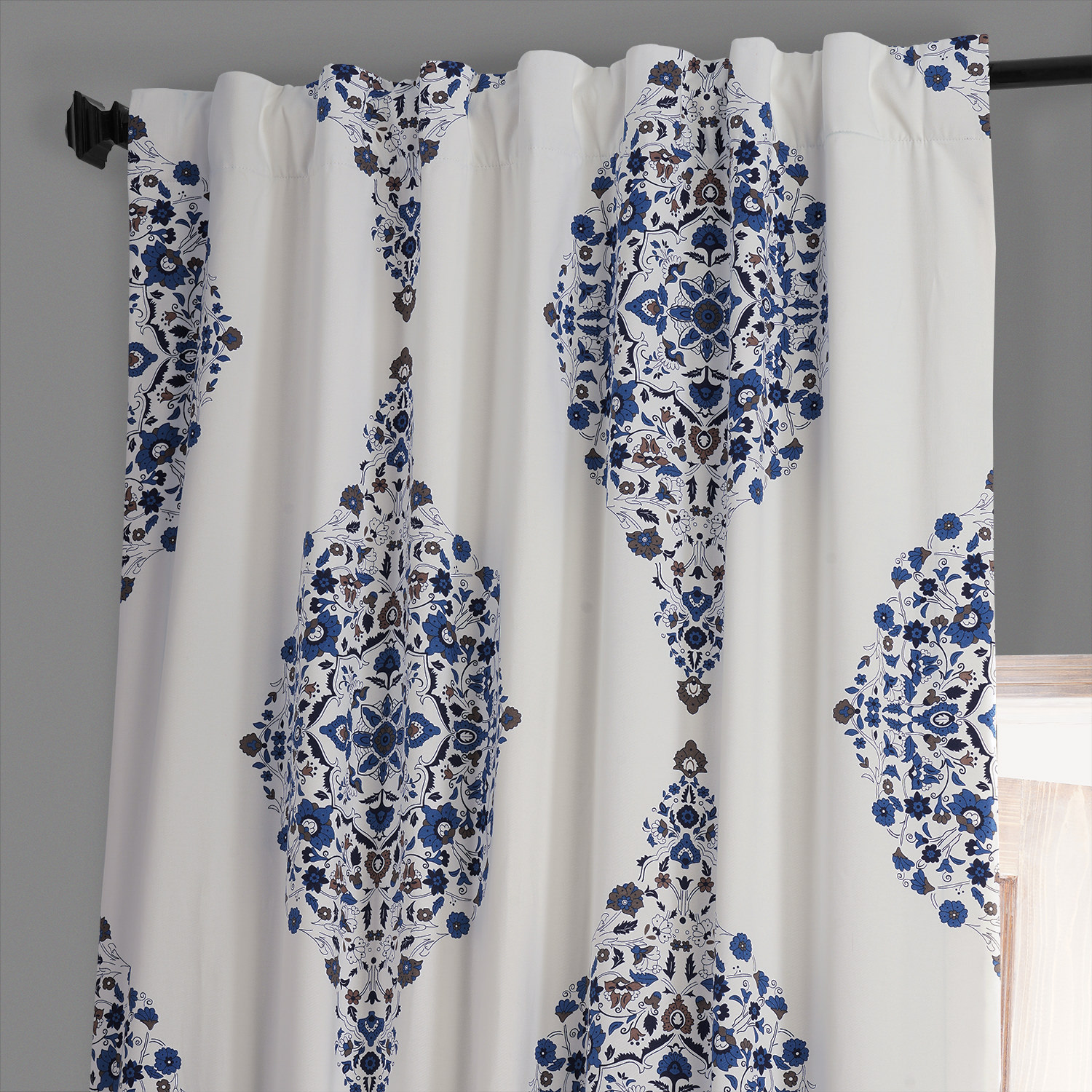 Kerala Blue Printed Cotton Hotel Blackout Curtain