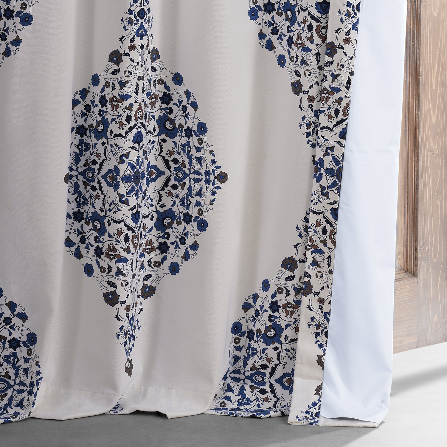 Kerala Blue Printed Cotton Hotel Blackout Curtain