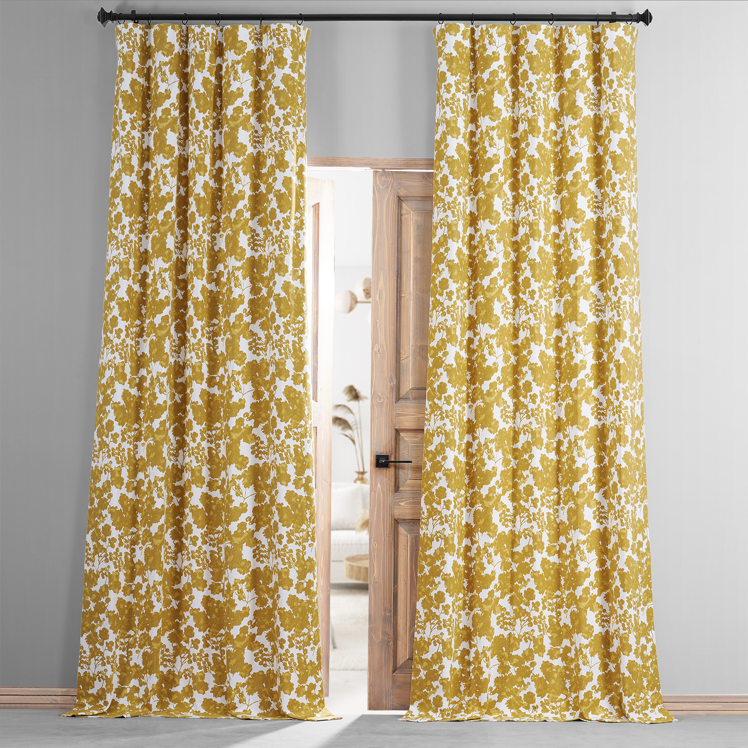 Fleur Gold Printed Cotton Hotel Blackout Curtain