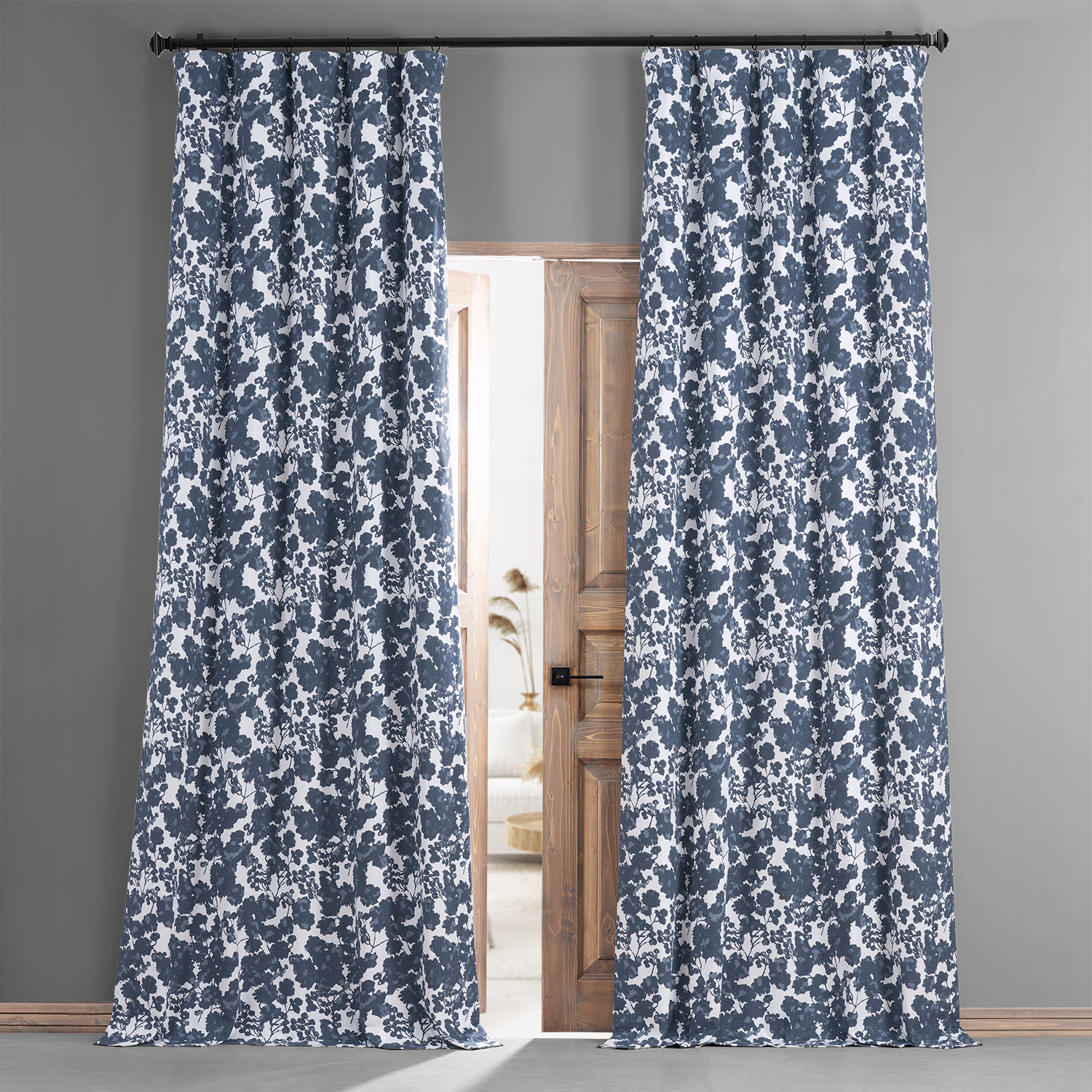 Fleur Blue Printed Cotton Hotel Blackout Curtain