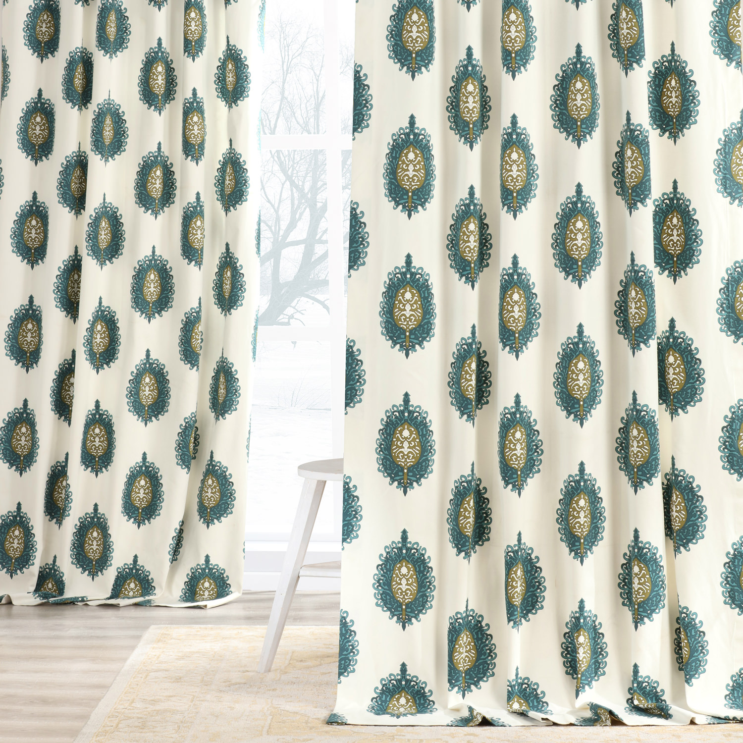 Mayan Teal Printed Cotton Curtain