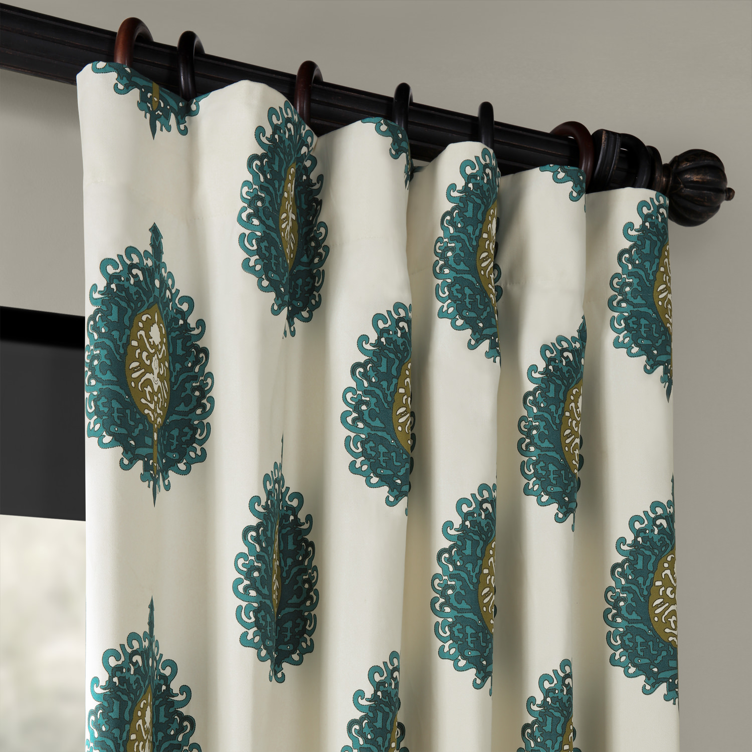 Mayan Teal Printed Cotton Curtain