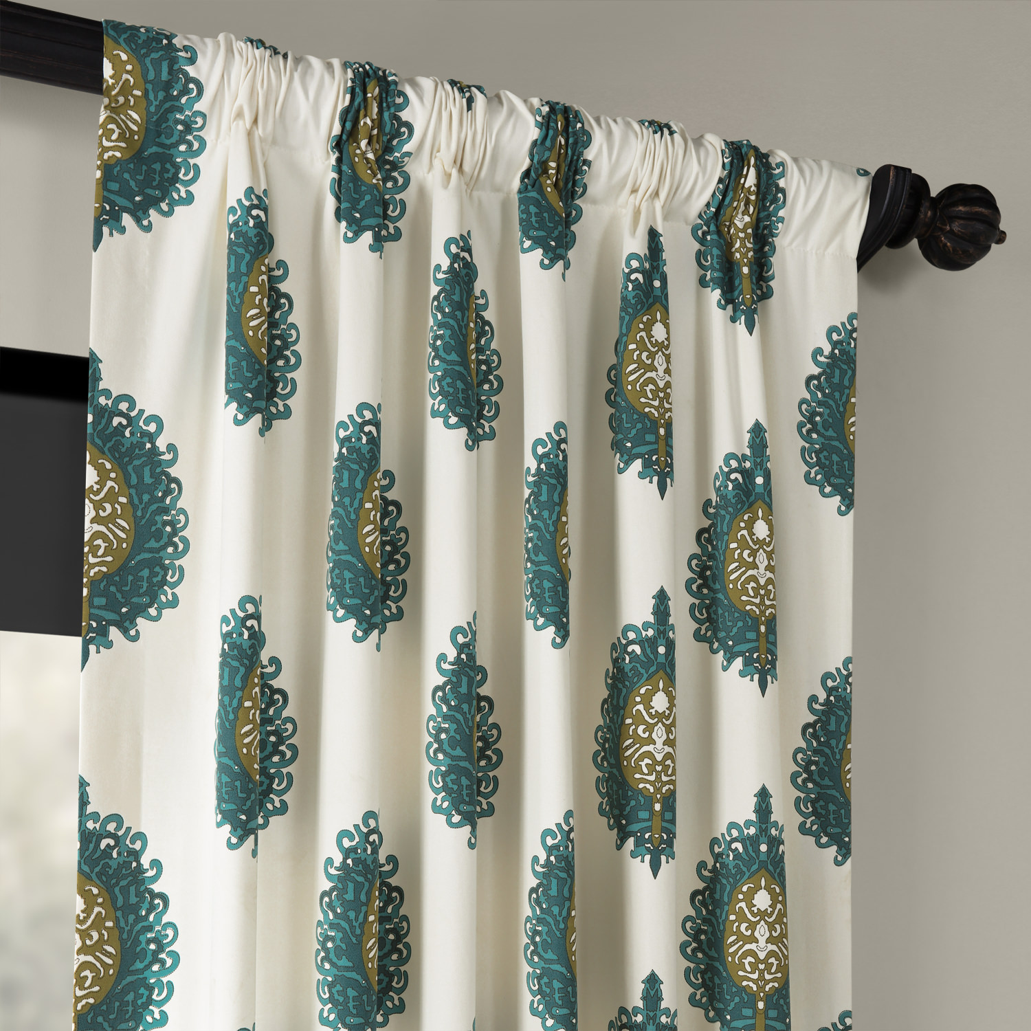 Mayan Teal Printed Cotton Curtain