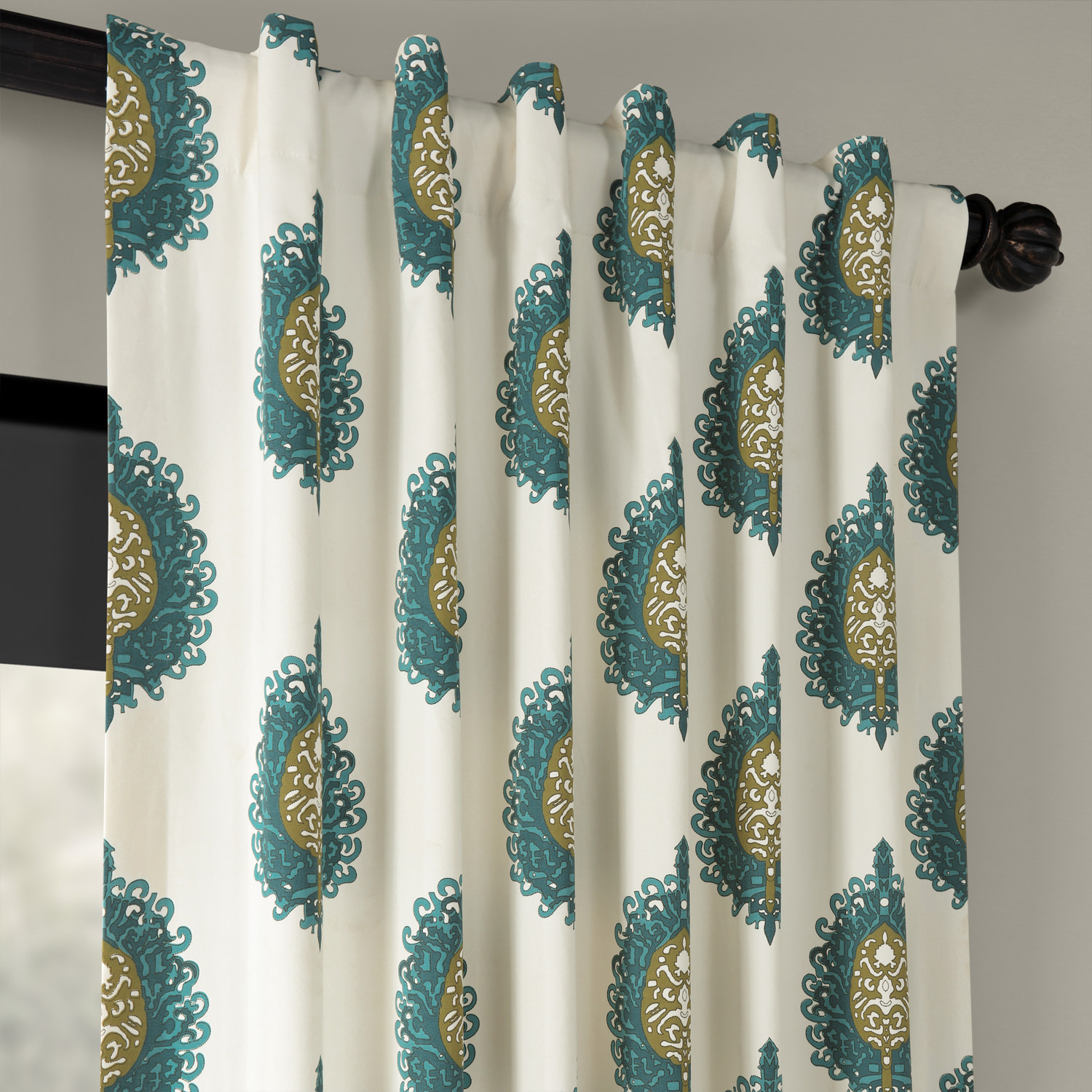 Mayan Teal Printed Cotton Curtain