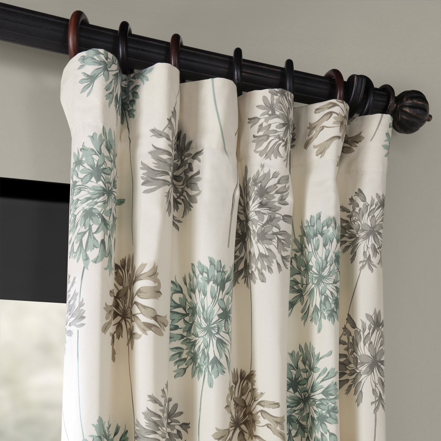 Allium Blue Gray Printed Cotton Curtain