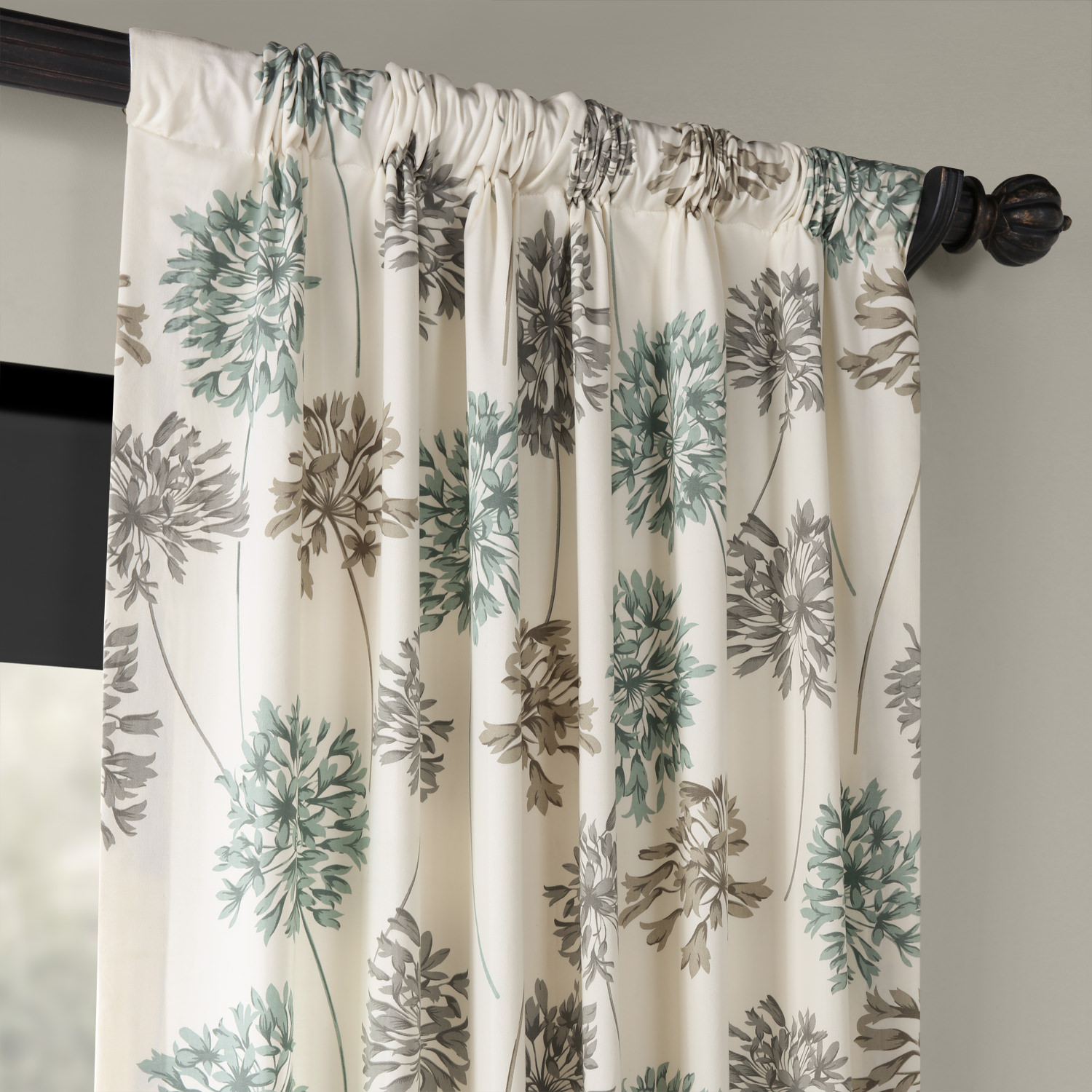 Allium Blue Gray Printed Cotton Curtain