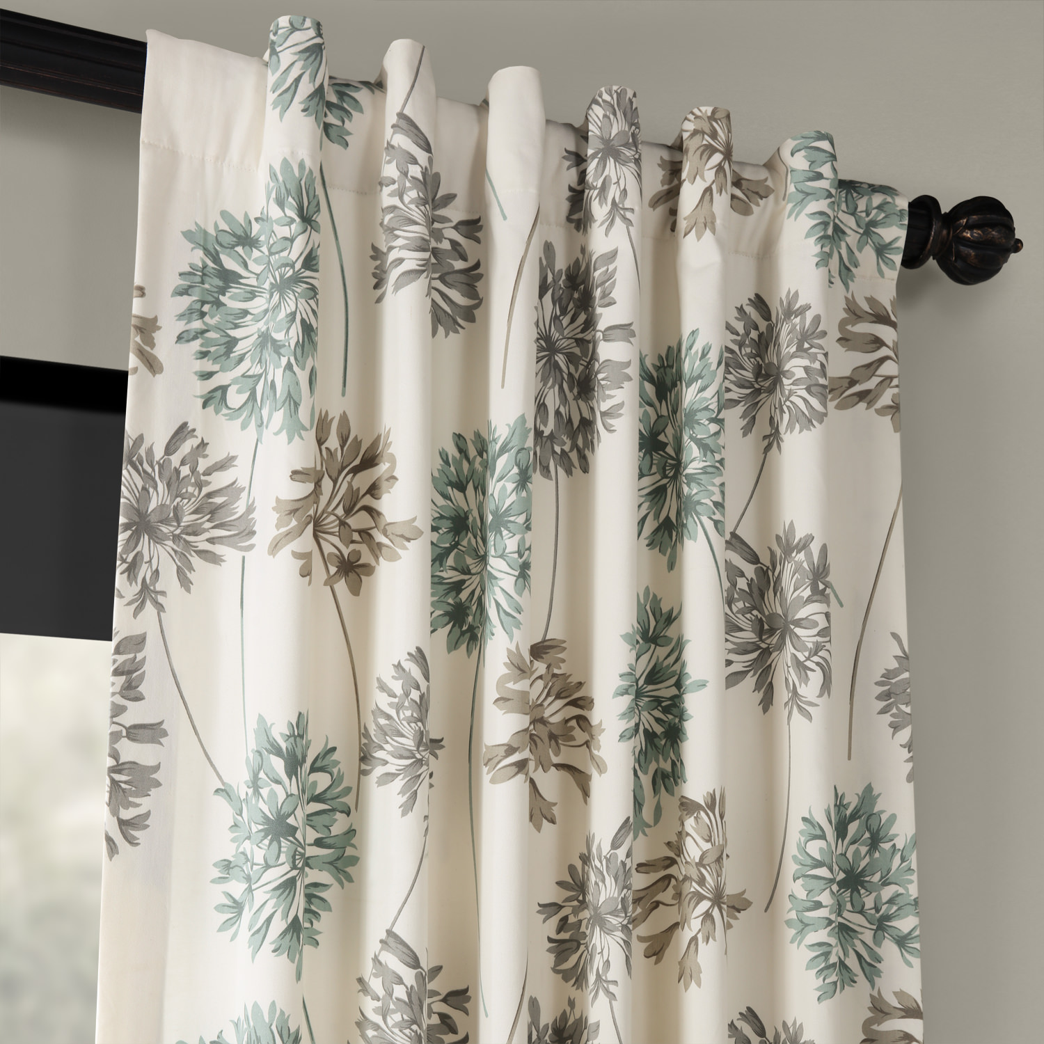 Allium Blue Gray Printed Cotton Curtain