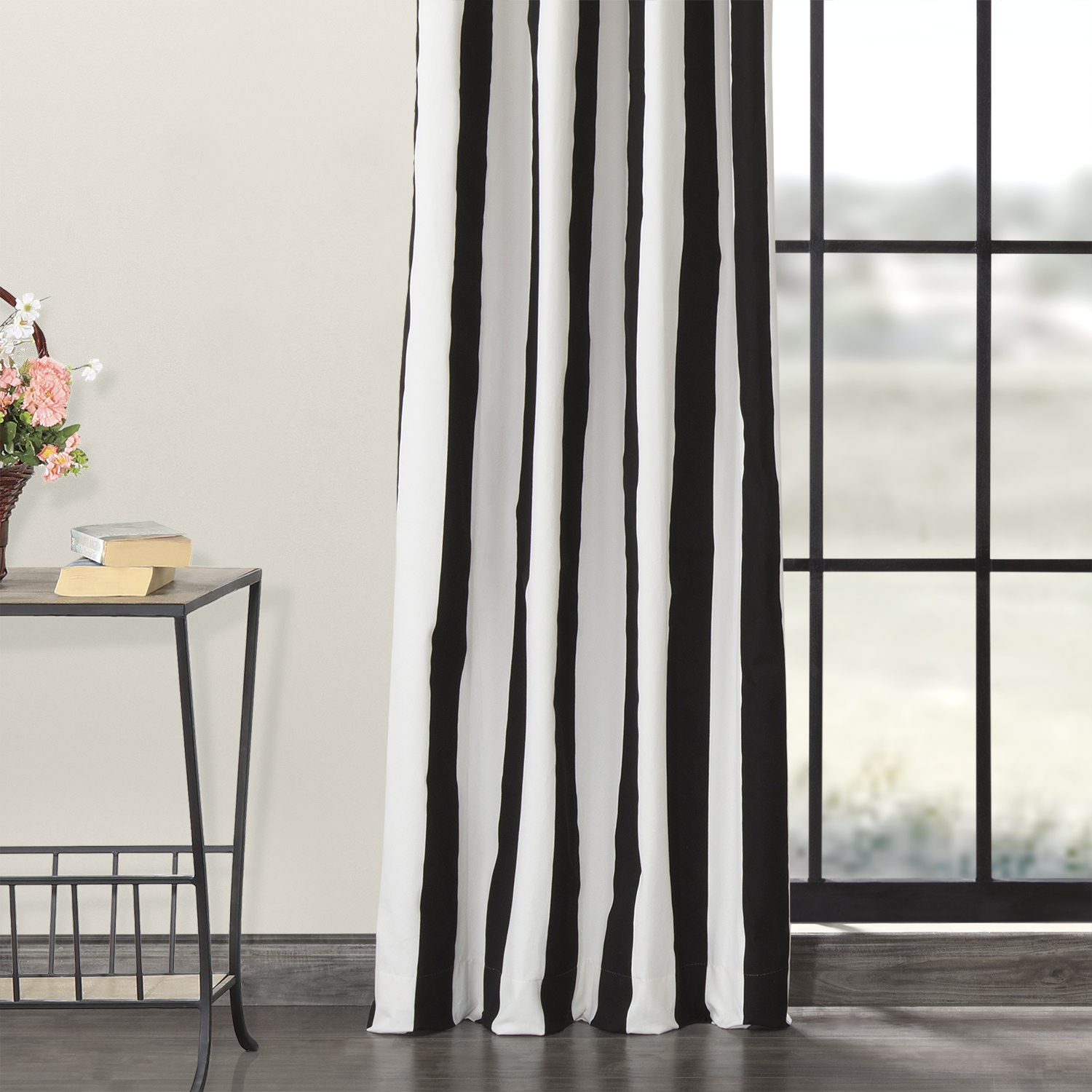 Cabana Black Grommet Printed Cotton Curtain