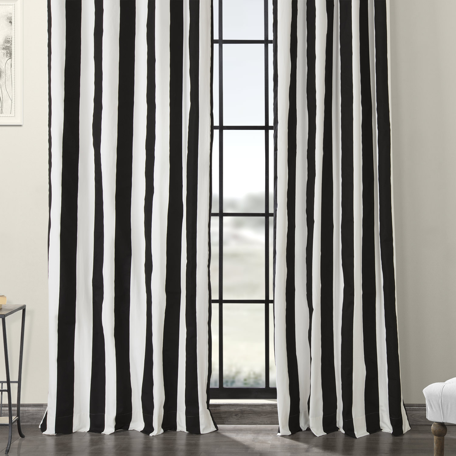 Cabana Black Grommet Printed Cotton Curtain