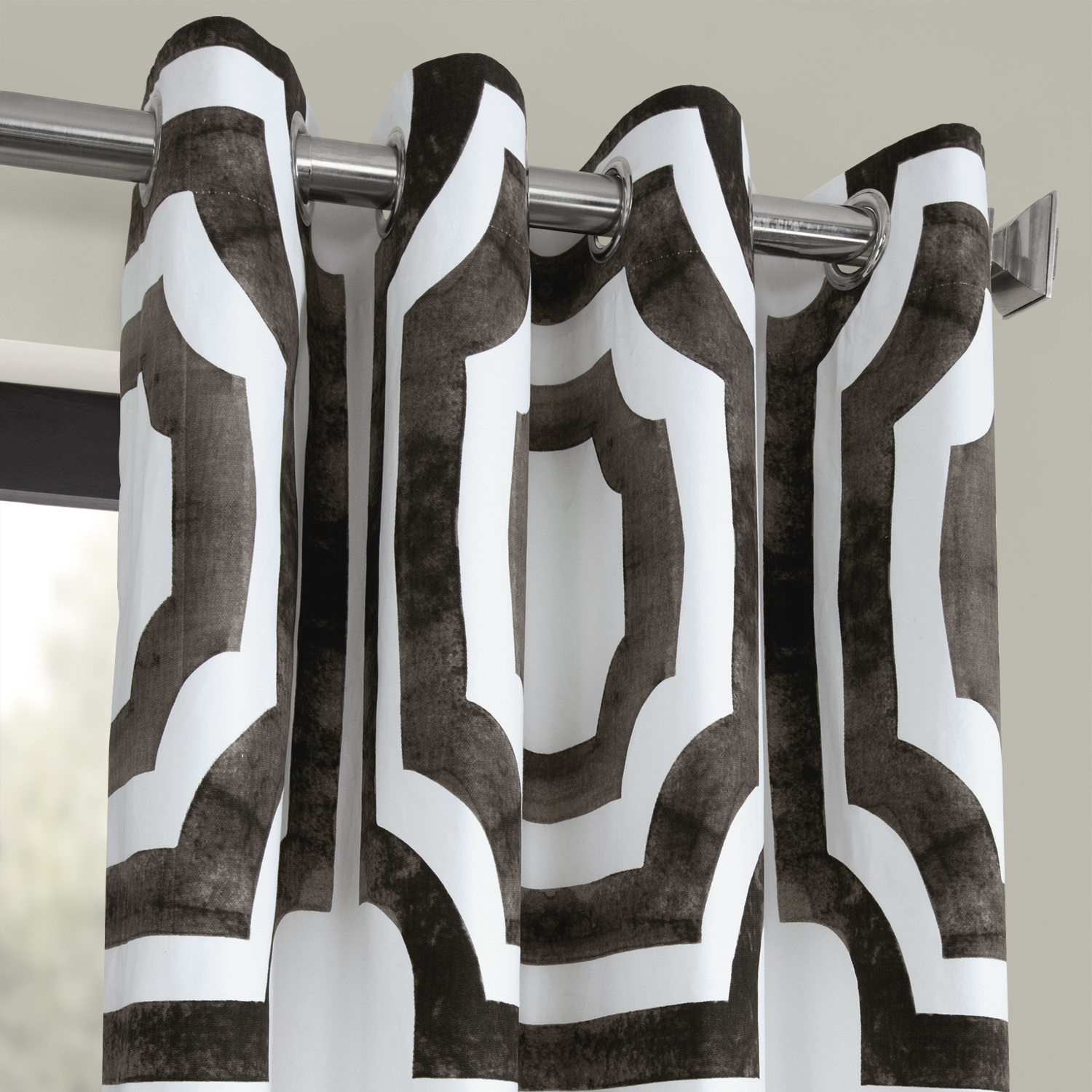 Mecca Brown Grommet Printed Cotton Curtain