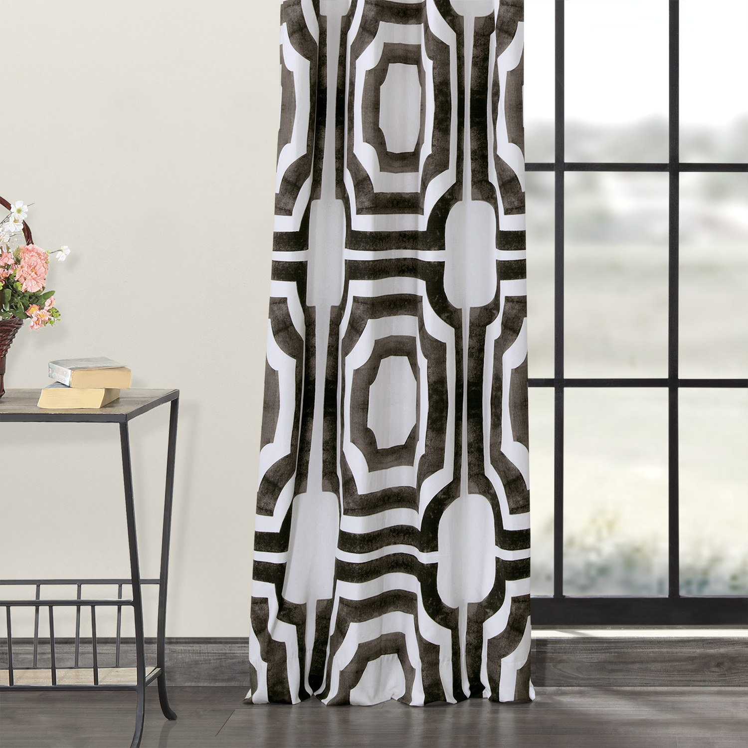 Mecca Brown Grommet Printed Cotton Curtain