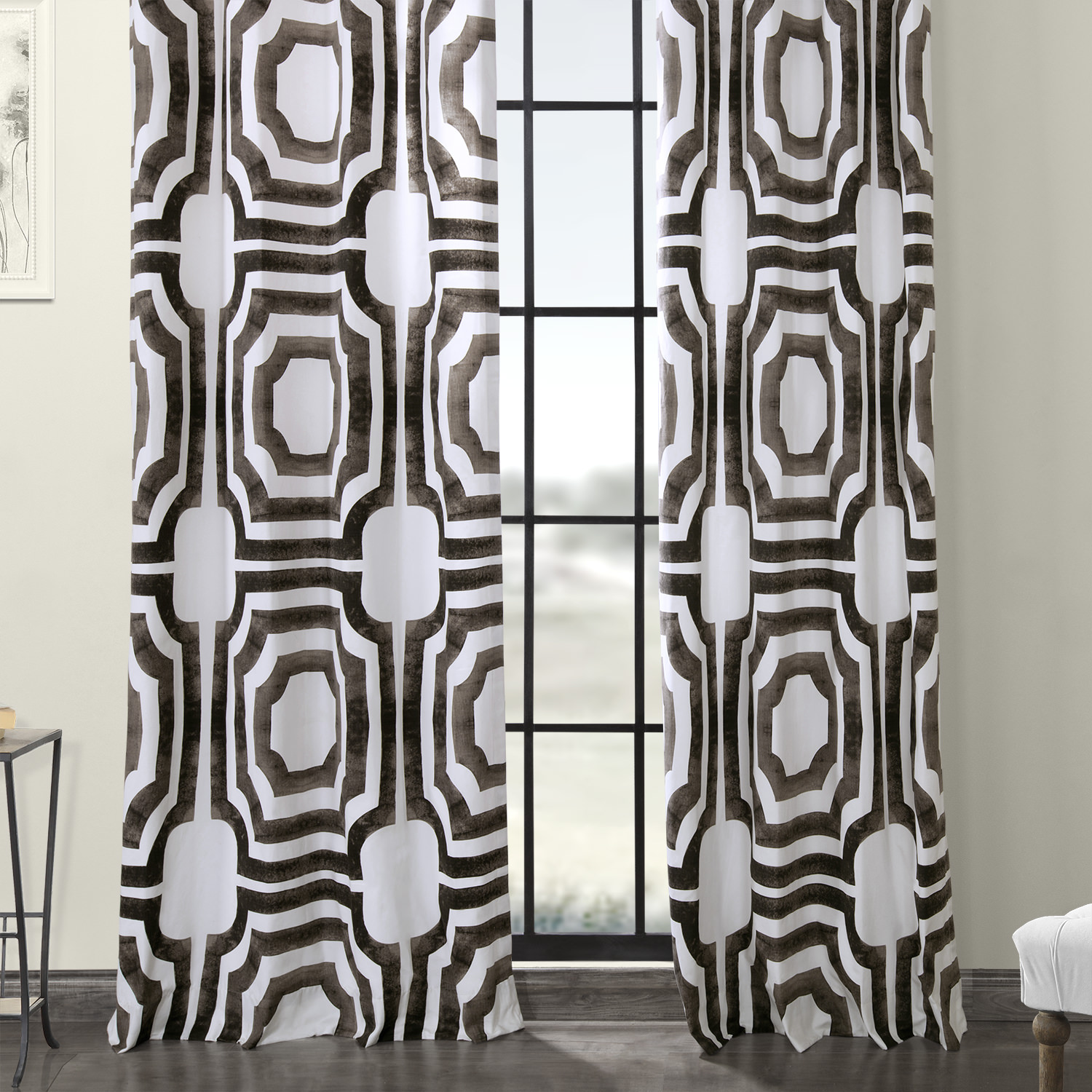 Mecca Brown Grommet Printed Cotton Curtain