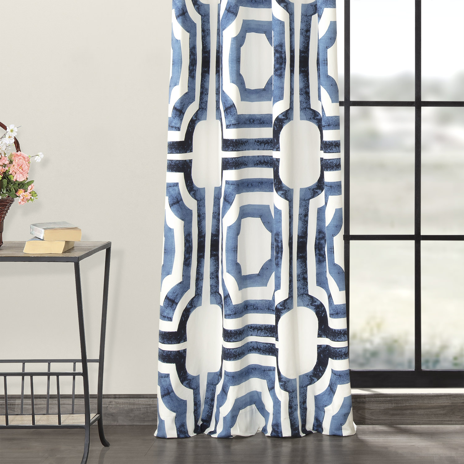 Mecca Blue Grommet Printed Cotton Curtain