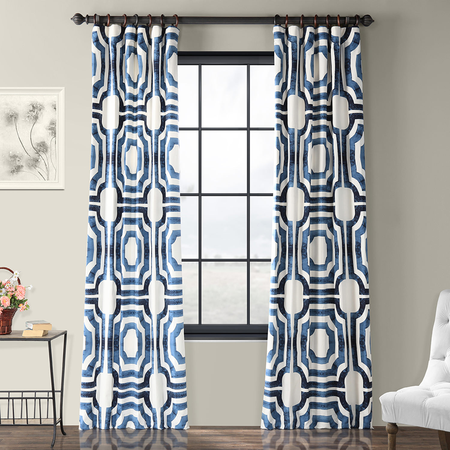 Mecca Blue Printed Cotton Curtain