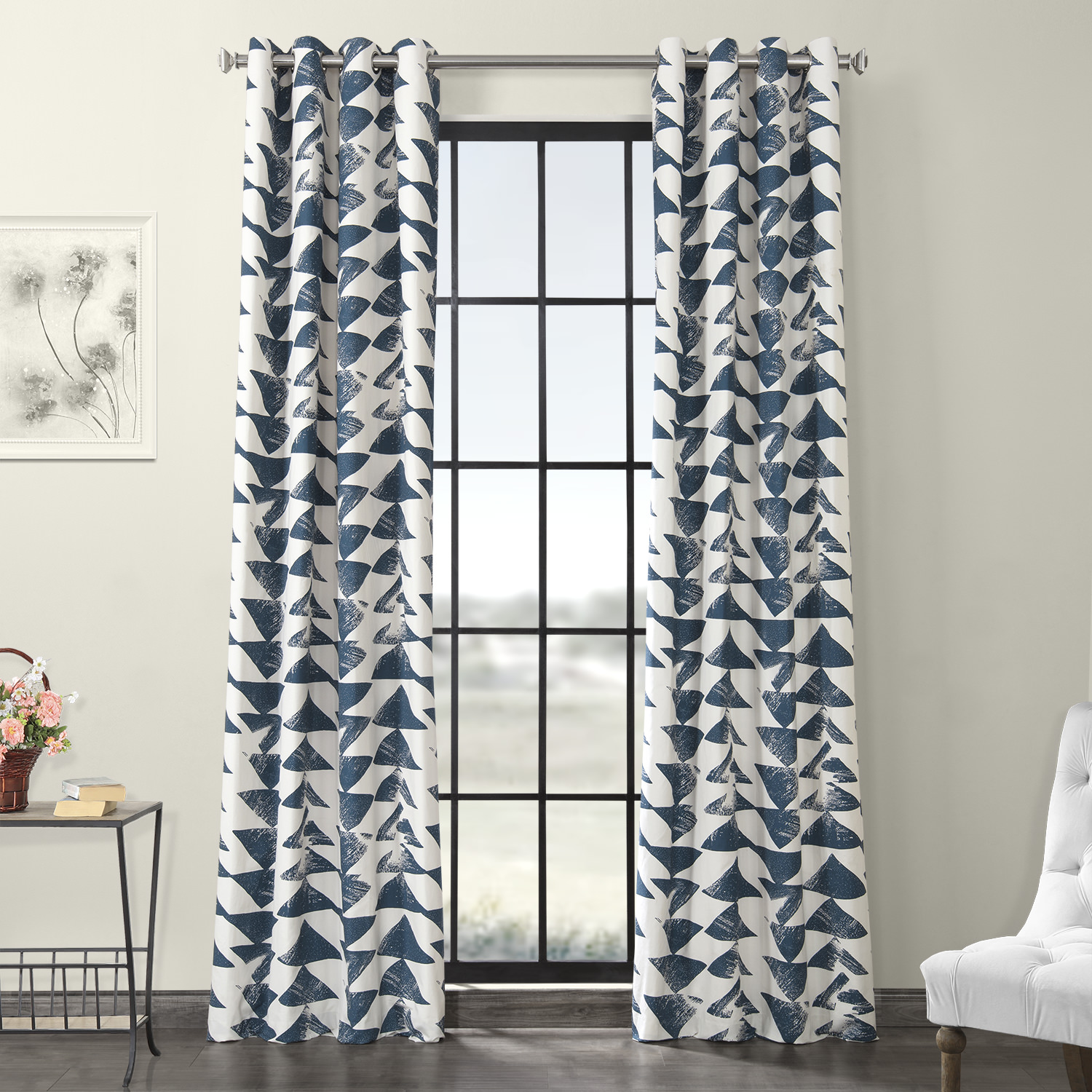 Triad Indigo Grommet Printed Cotton Twill Curtain