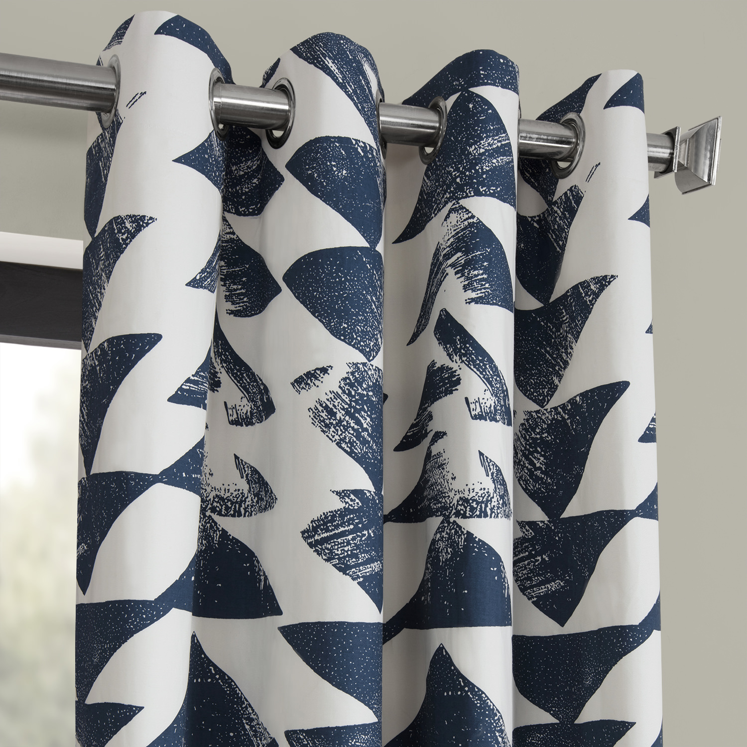 Triad Indigo Grommet Printed Cotton Twill Curtain